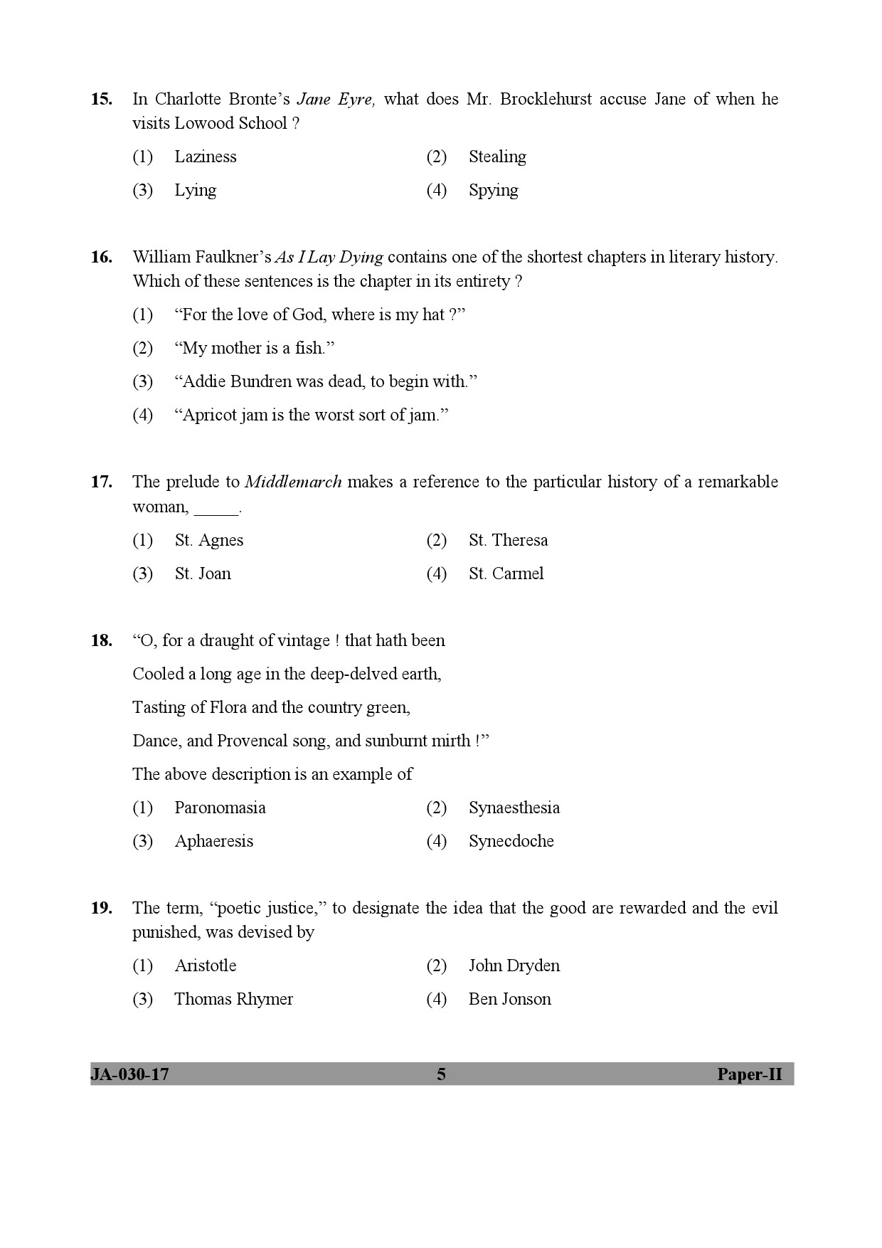 English Question Paper II January 2017 5