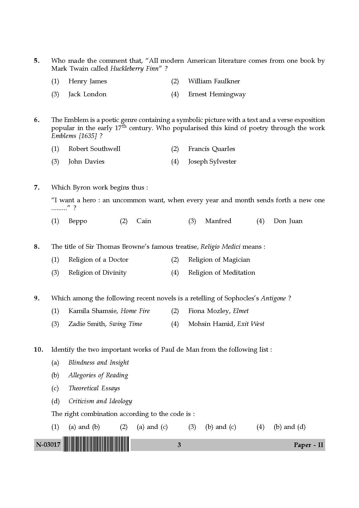 English Question Paper II November 2017 3