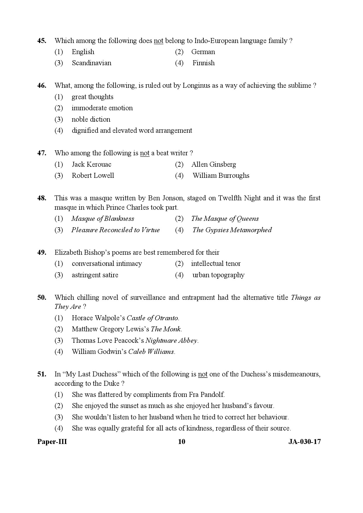 English Question Paper III January 2017UGC NET Previous Question Papers
