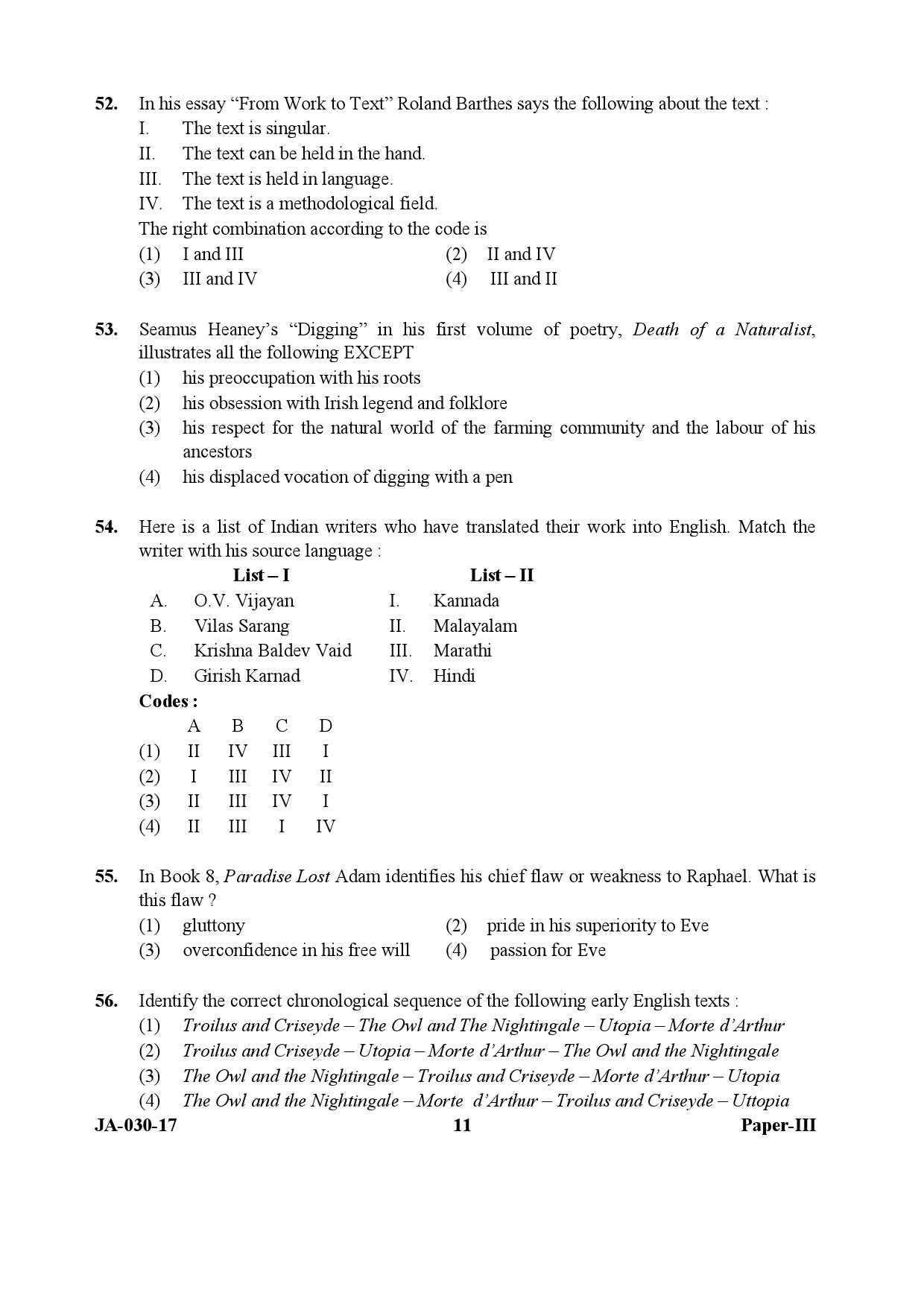 English Question Paper III January 2017 11