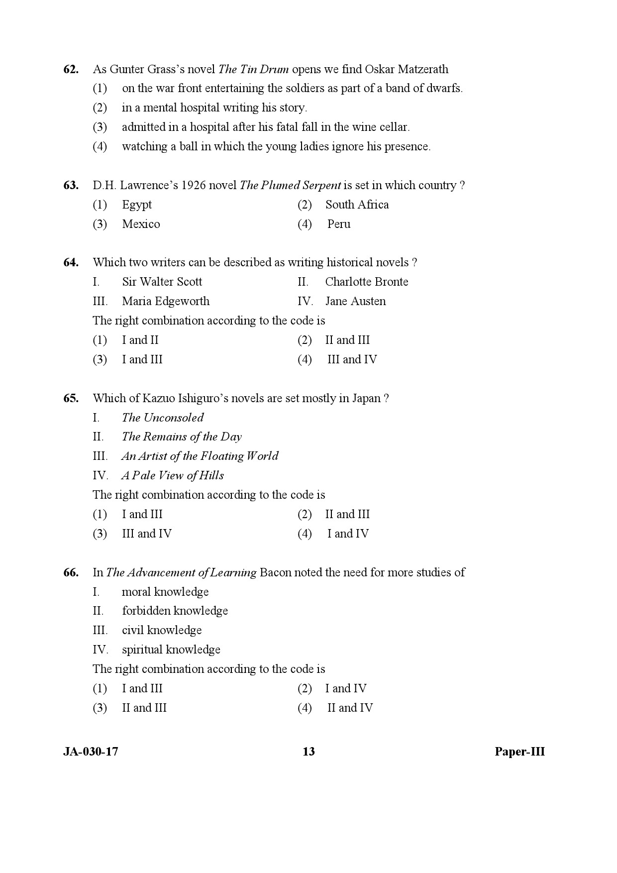 English Question Paper III January 2017 13