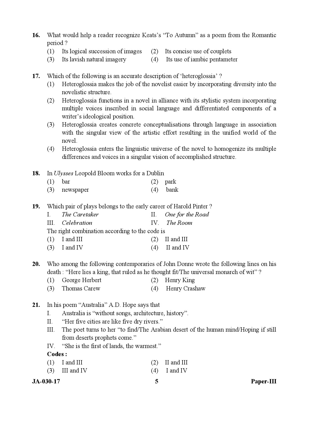 English Question Paper III January 2017UGC NET Previous Question Papers