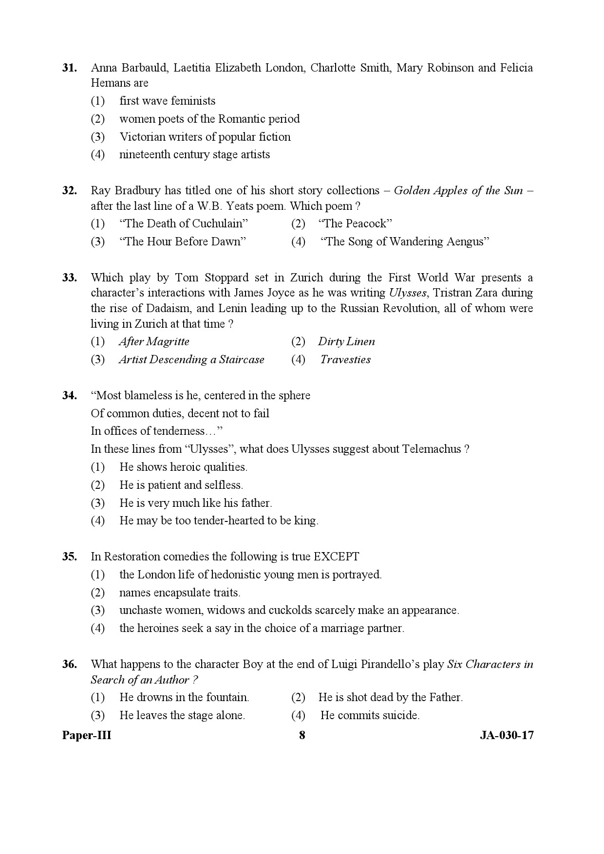 English Question Paper III January 2017 8