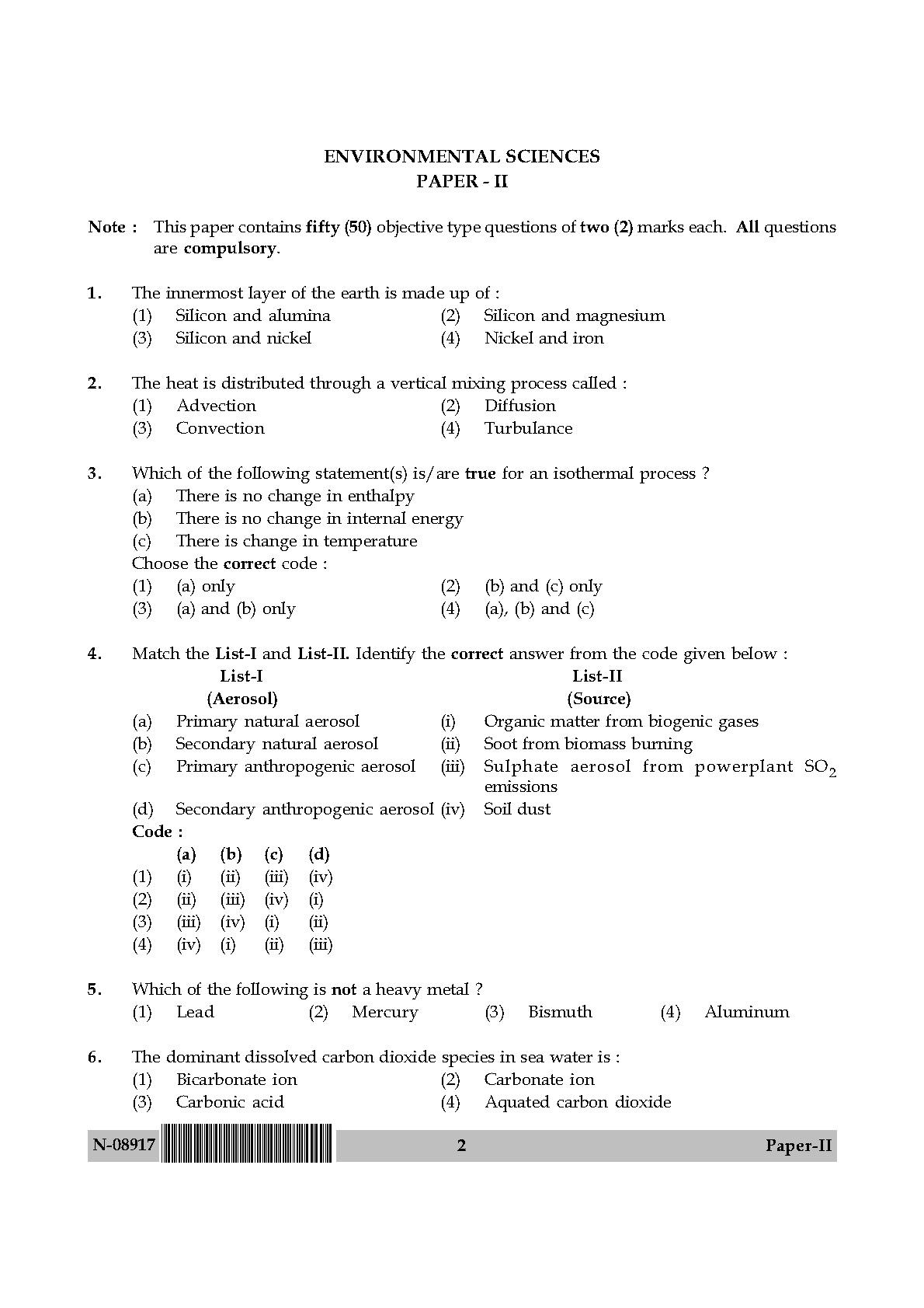 Environmental Science Question Paper II November 2017 2