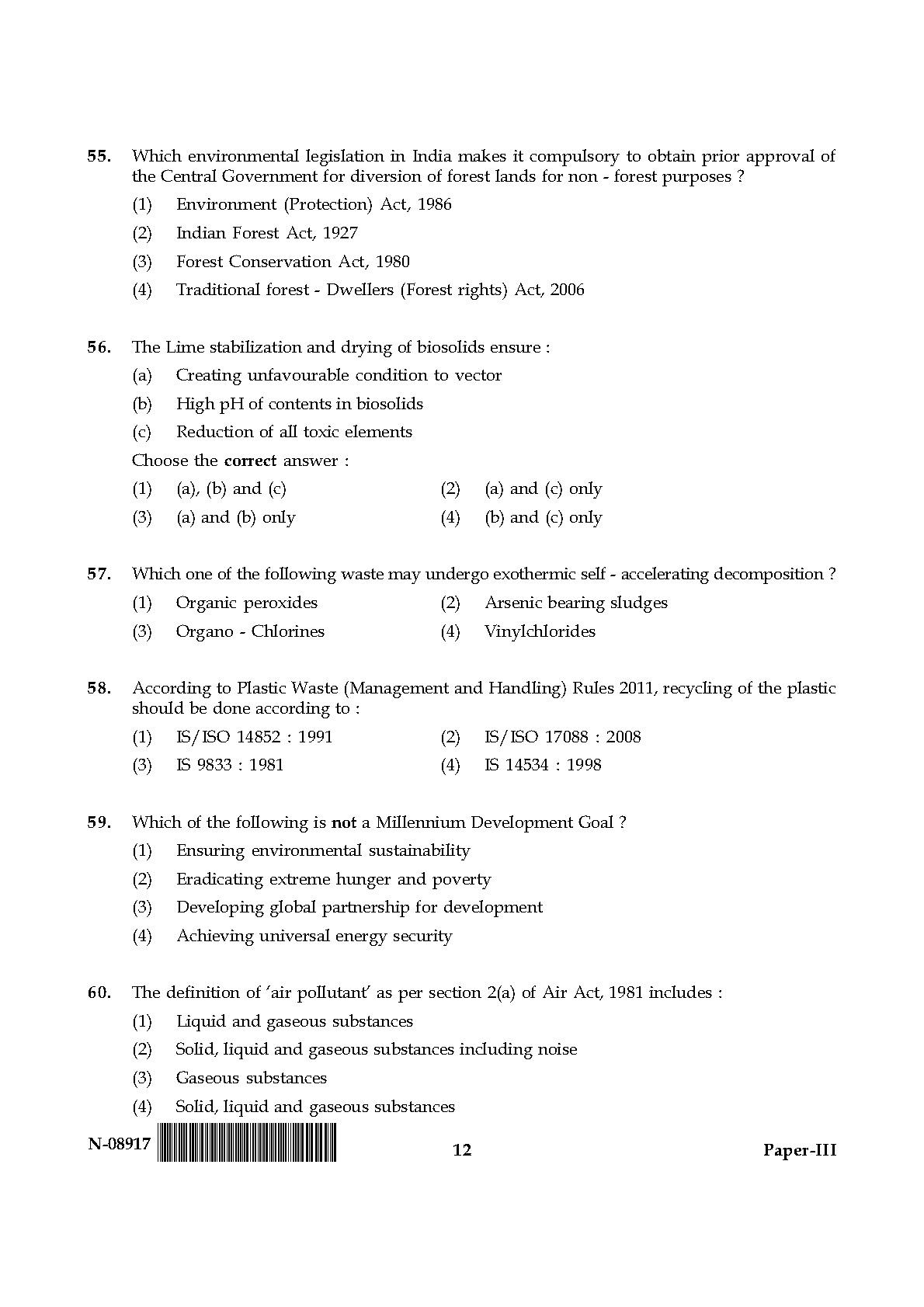 Environmental Science Question Paper III November 2017 12