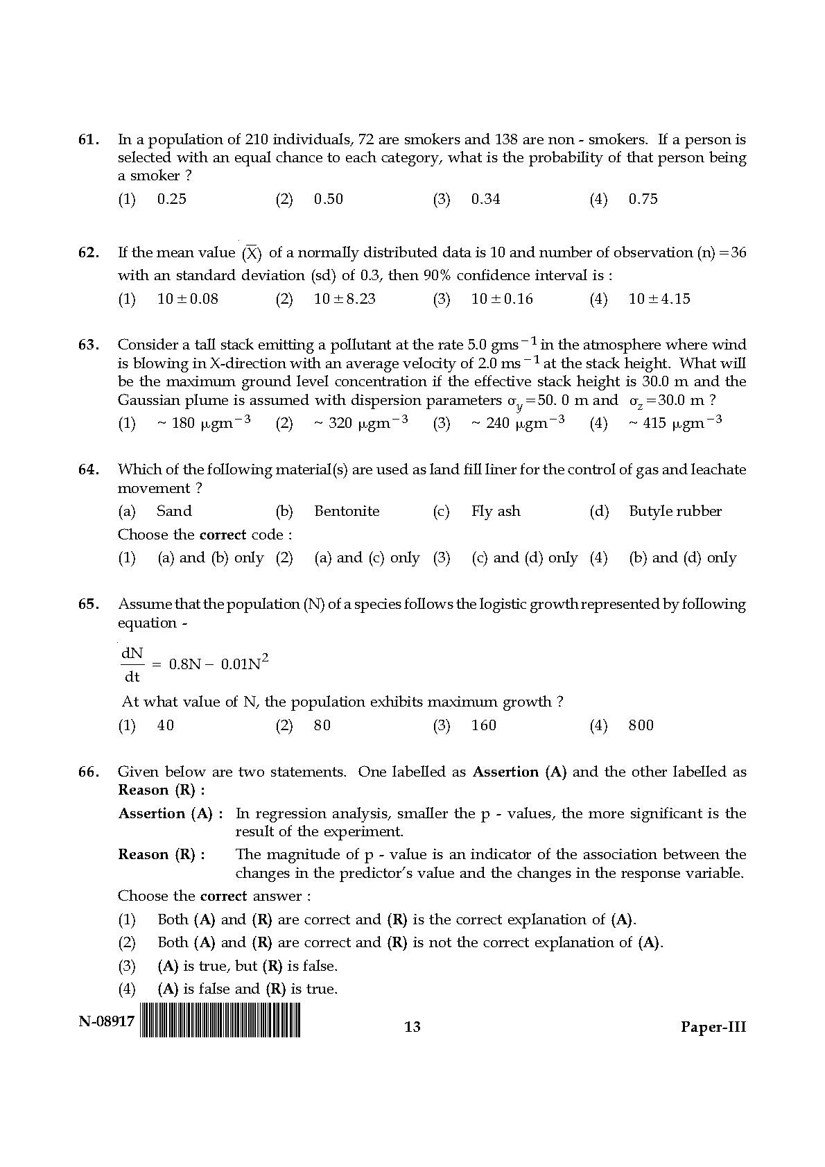 Environmental Science Question Paper III November 2017 13