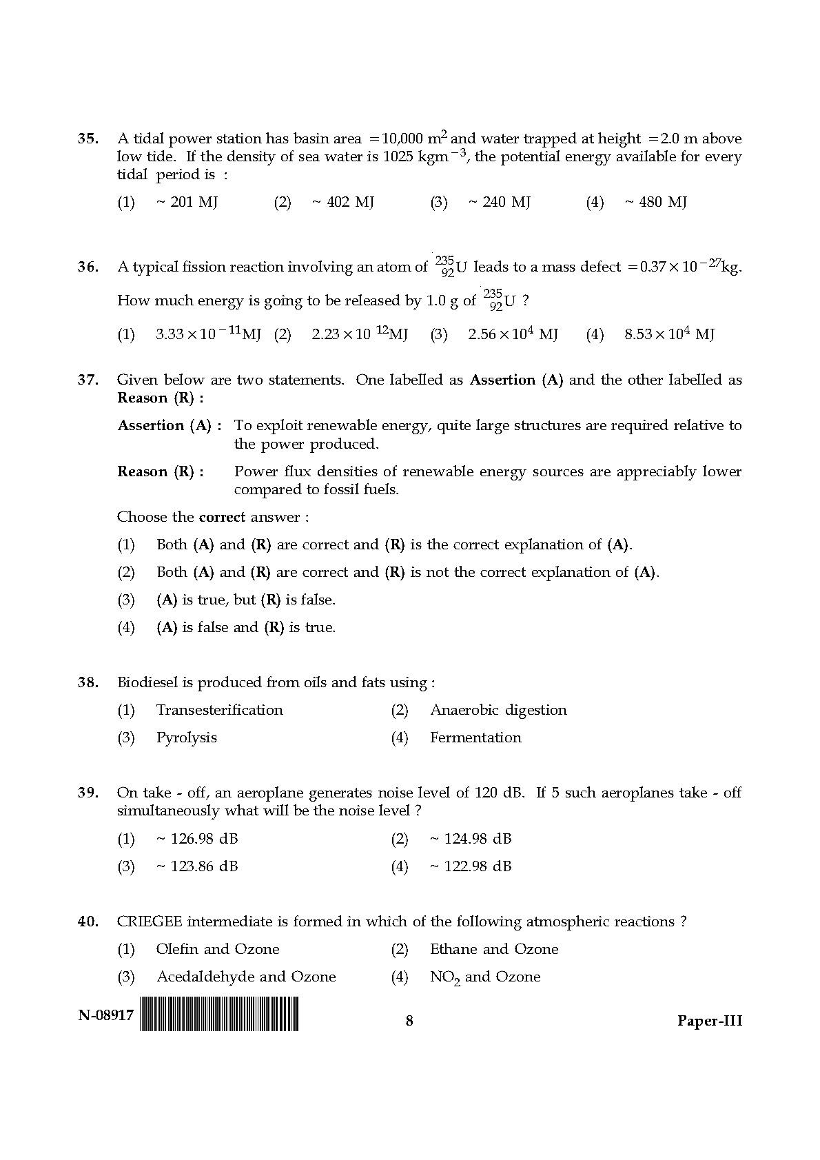 Environmental Science Question Paper III November 2017 8