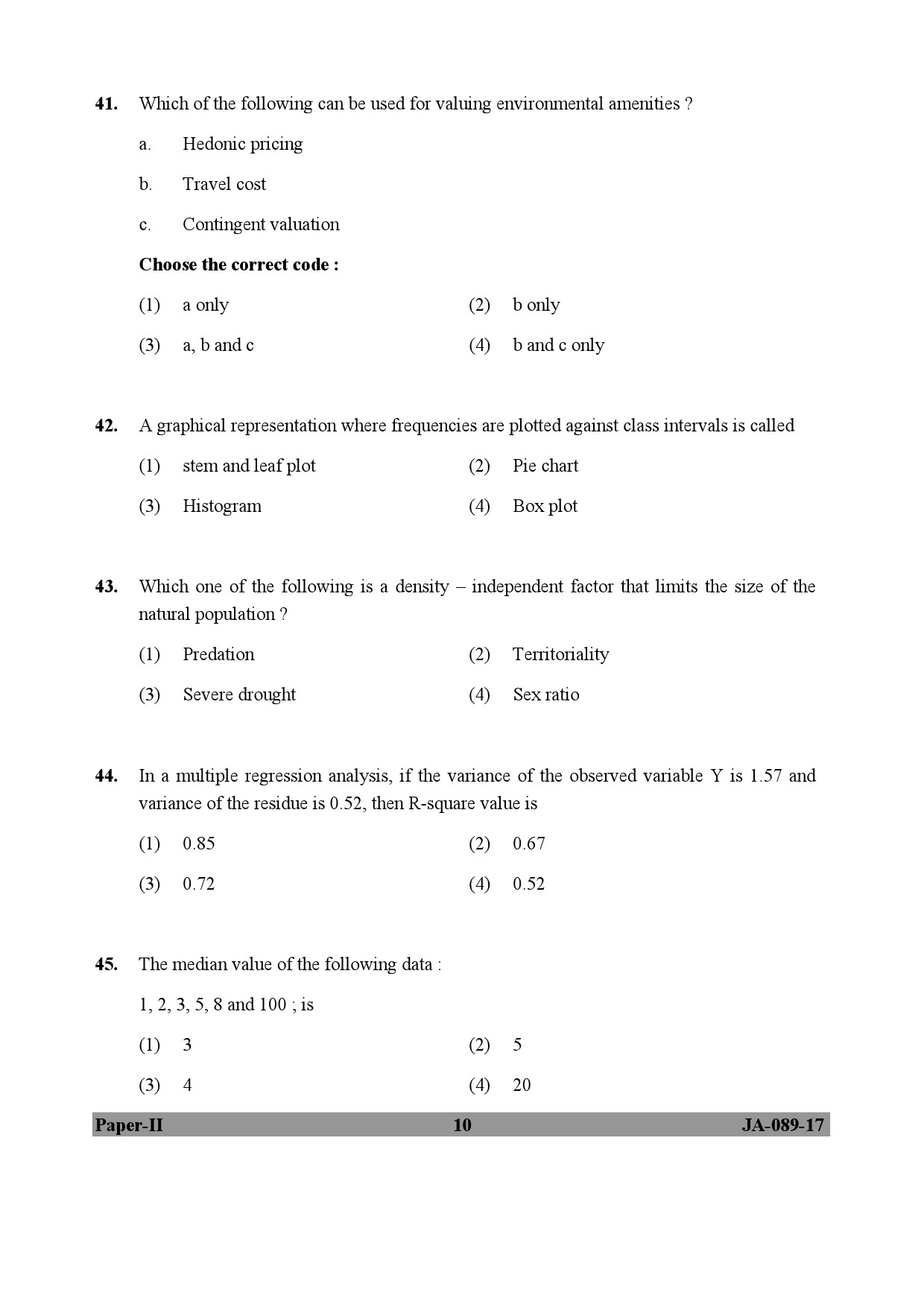 Environmental Sciences Question Paper II January 2017 10