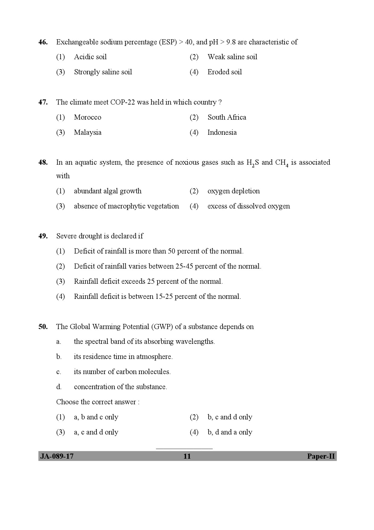 Environmental Sciences Question Paper II January 2017 11