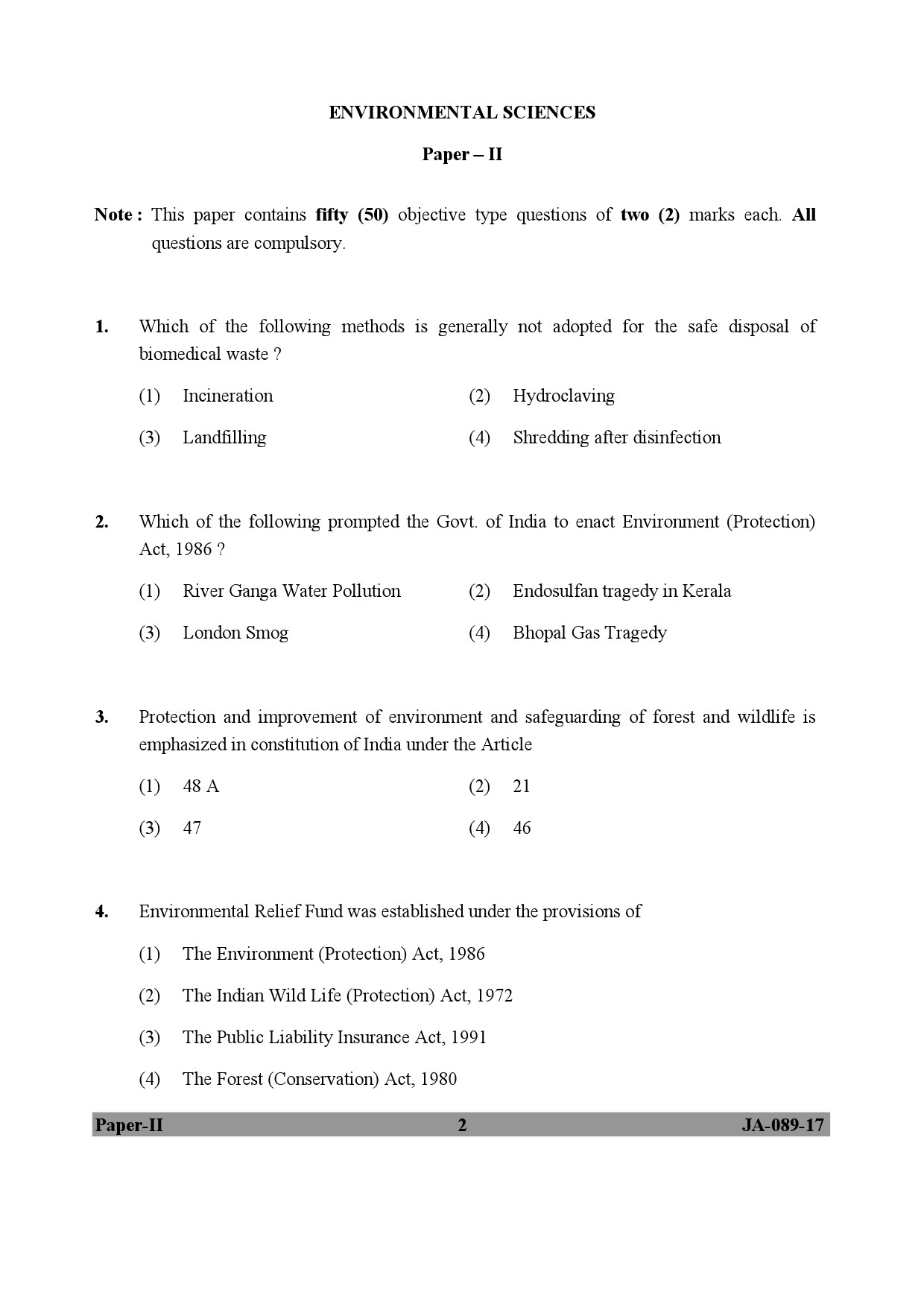 Environmental Sciences Question Paper II January 2017 2