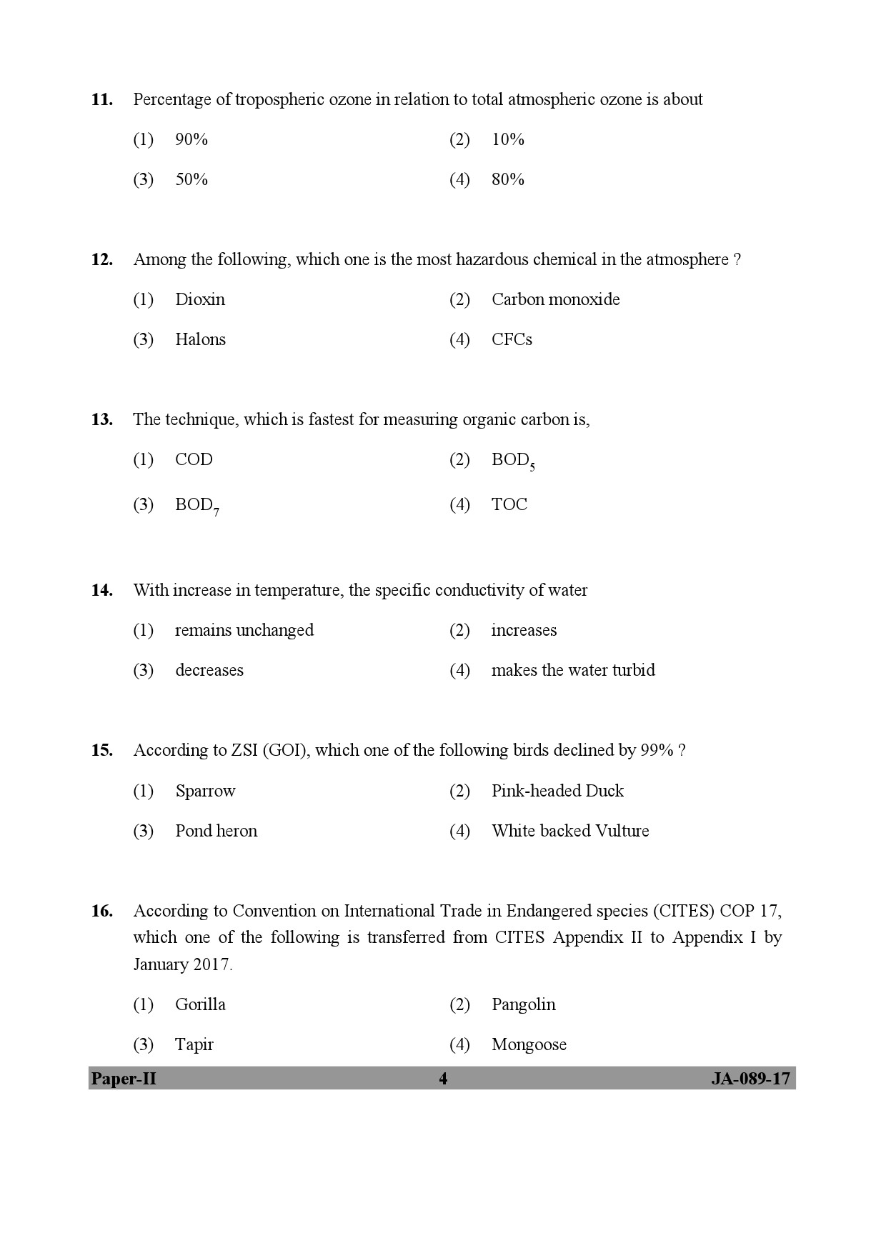 Environmental Sciences Question Paper II January 2017 4