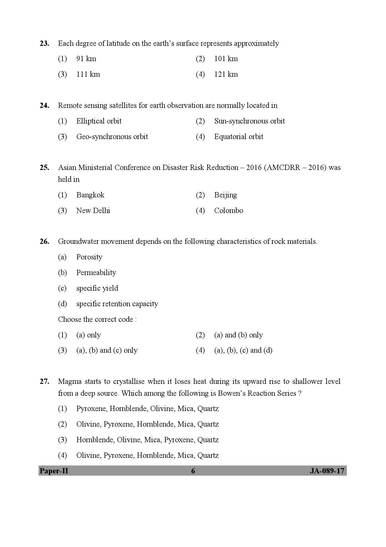 Environmental Sciences Question Paper II January 2017 6