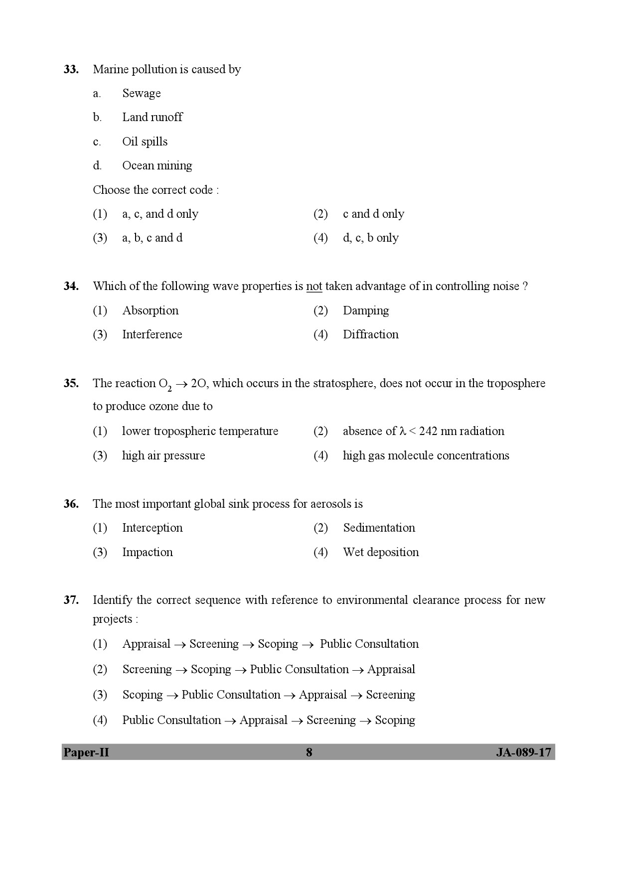 Environmental Sciences Question Paper II January 2017 8