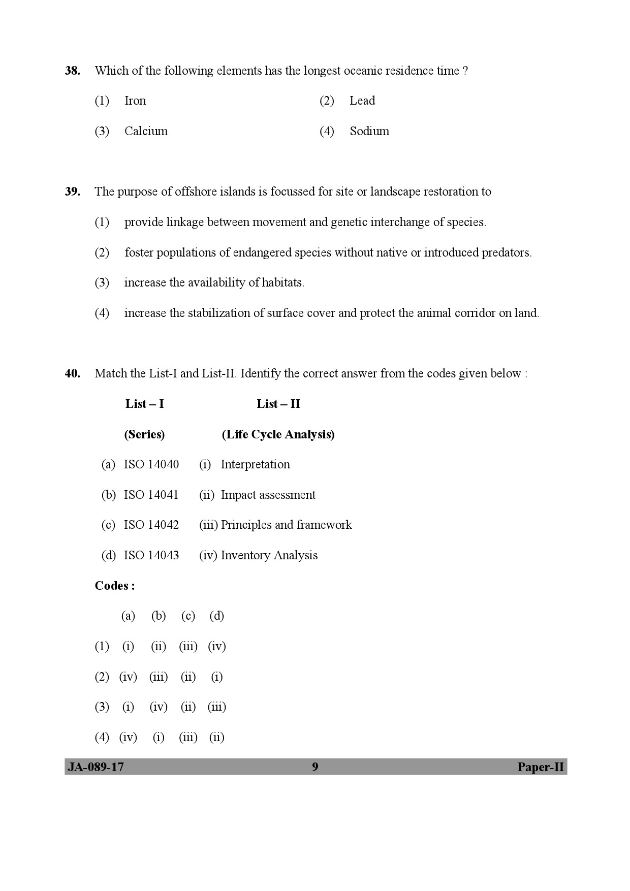 Environmental Sciences Question Paper II January 2017 9