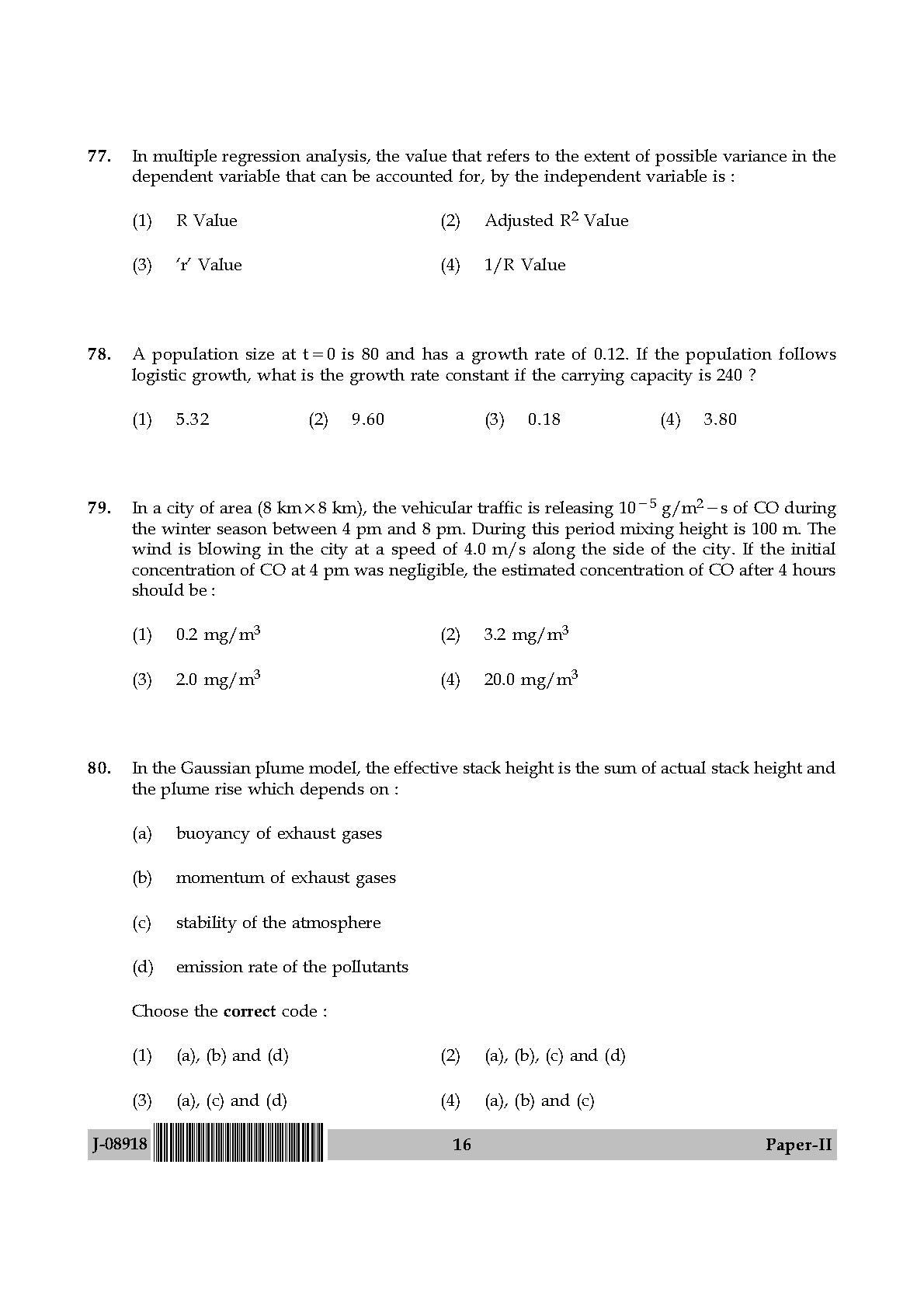 Environmental Sciences Question Paper II July 2018 16