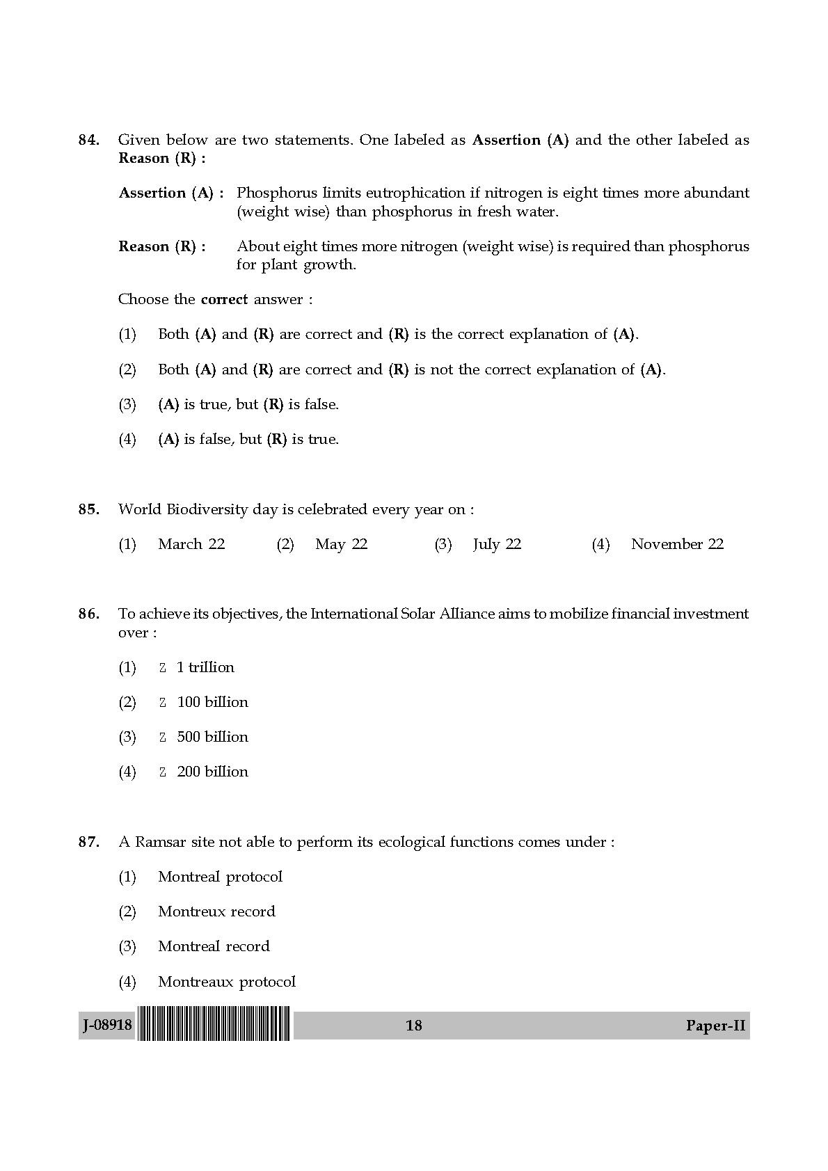 Environmental Sciences Question Paper II July 2018-UGC NET Previous ...