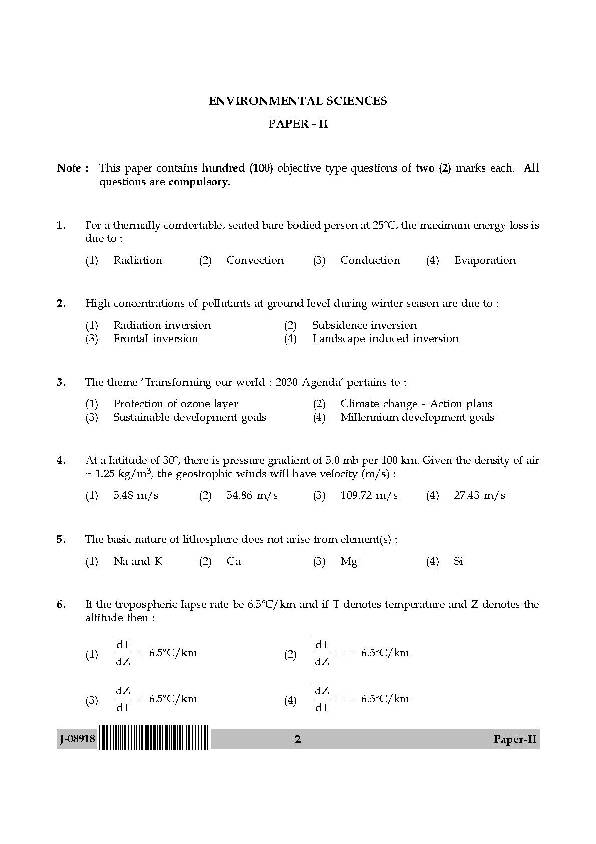 Environmental Sciences Question Paper II July 2018 2