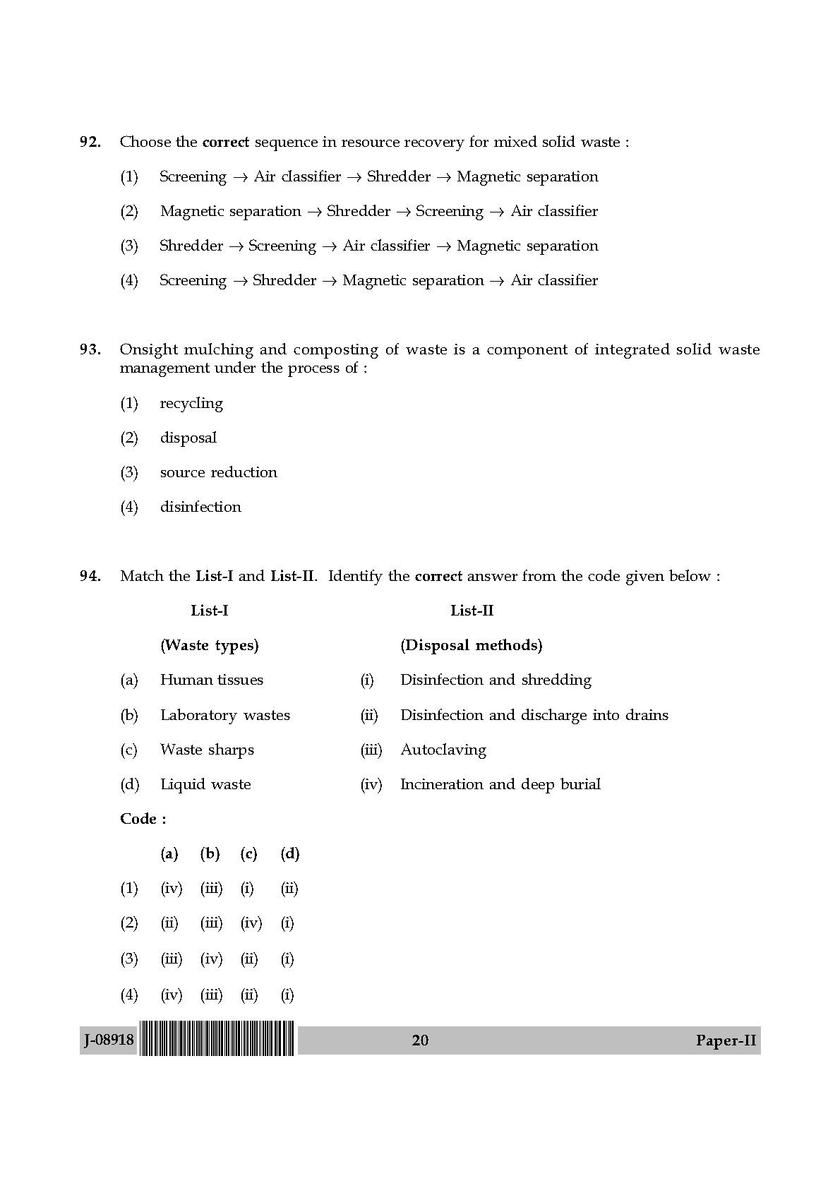 Environmental Sciences Question Paper II July 2018 20