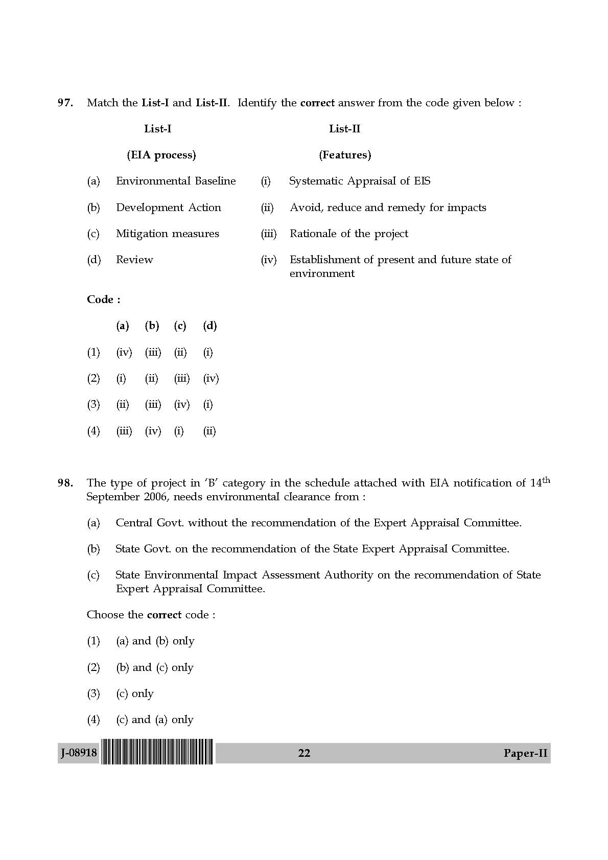 Environmental Sciences Question Paper II July 2018 22