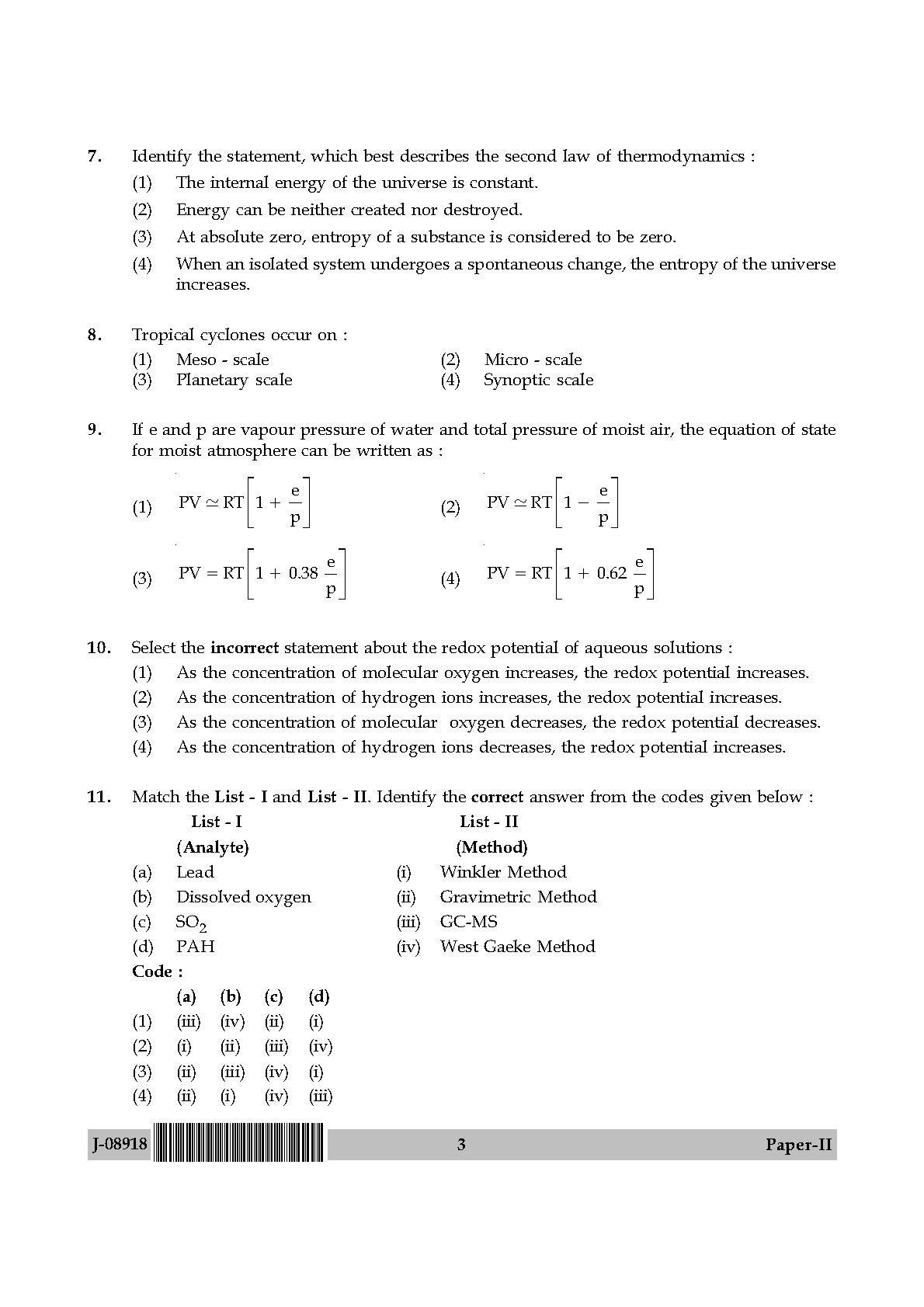 Environmental Sciences Question Paper II July 2018 3