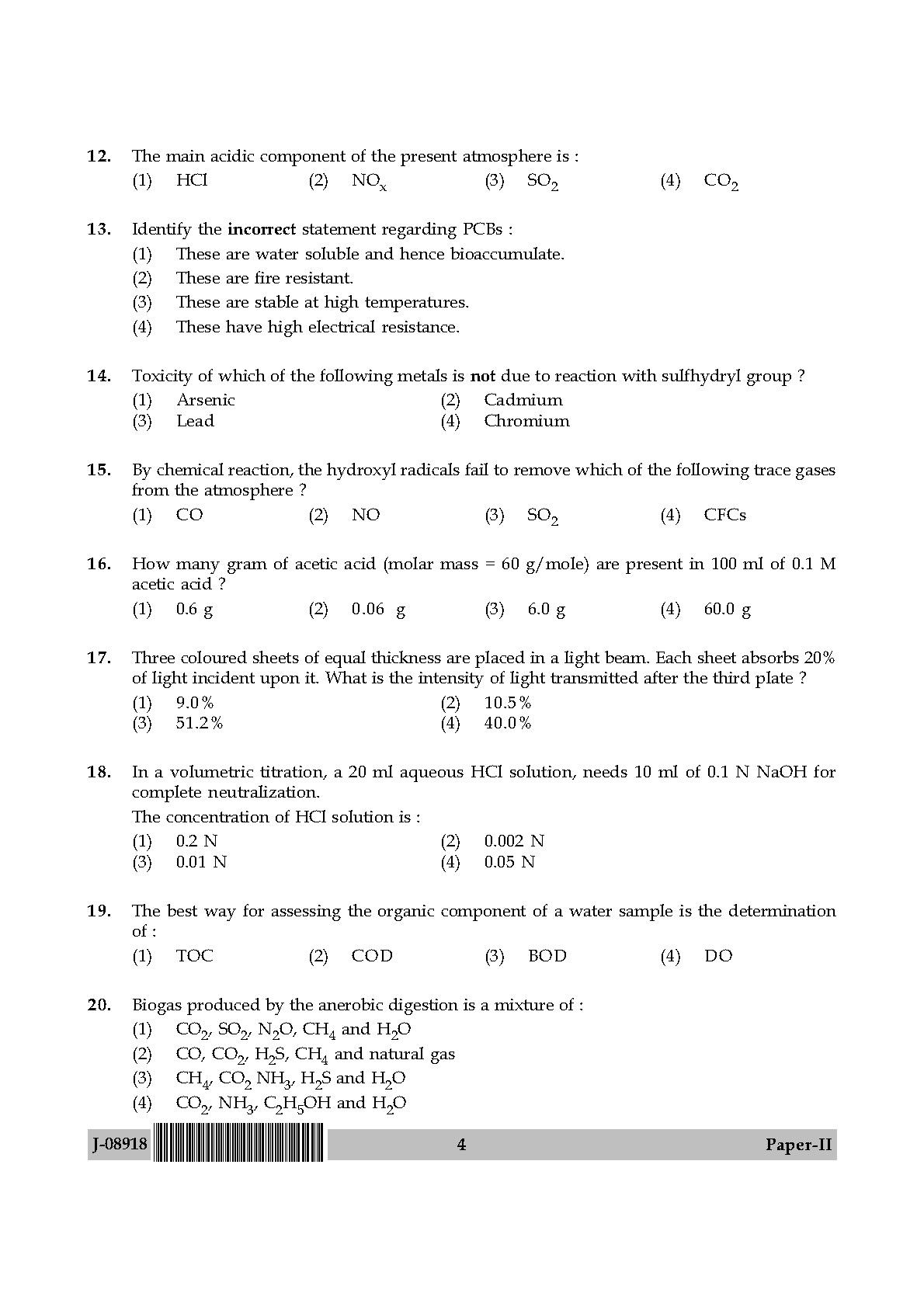 Environmental Sciences Question Paper II July 2018 4