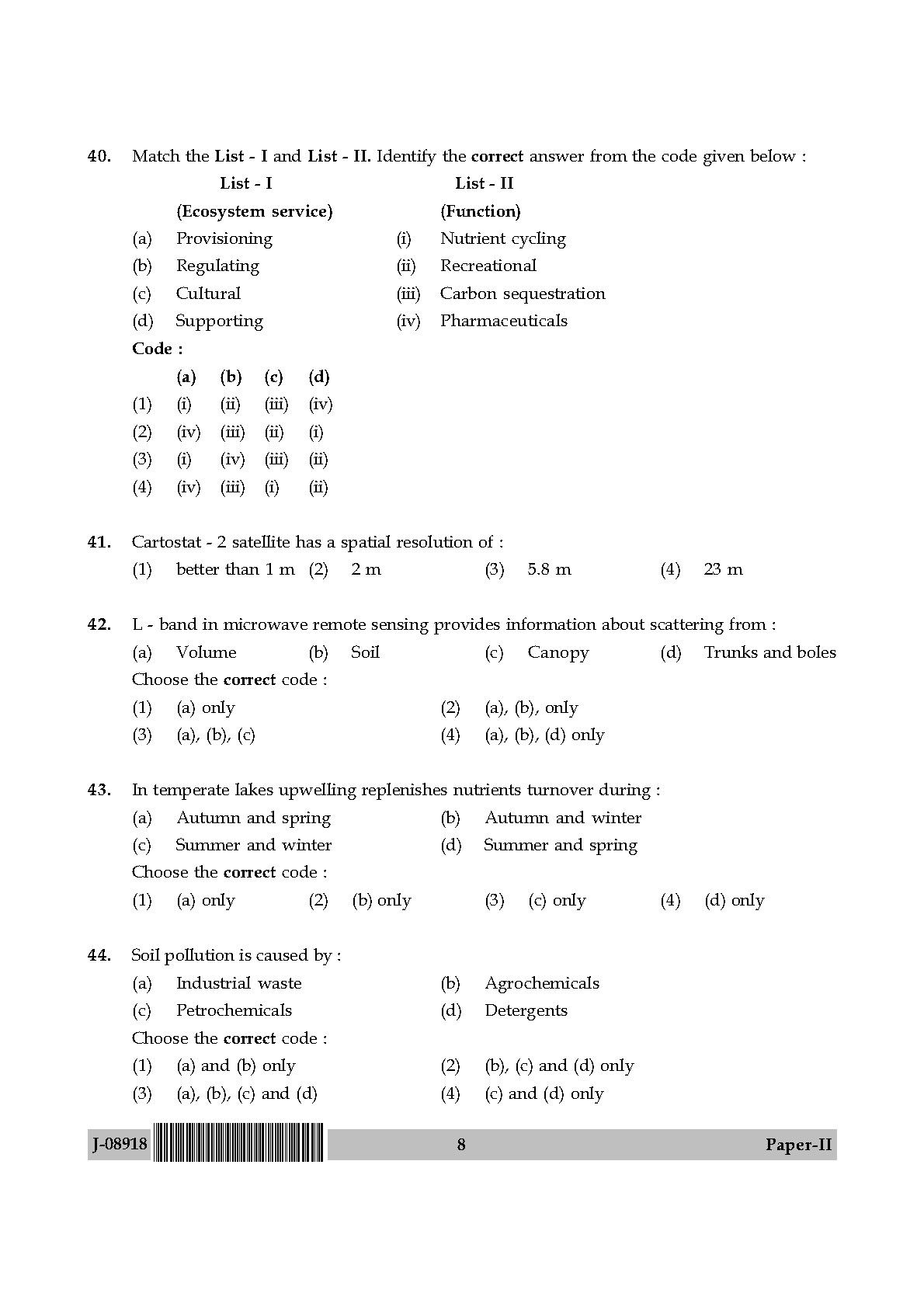 Environmental Sciences Question Paper II July 2018 8