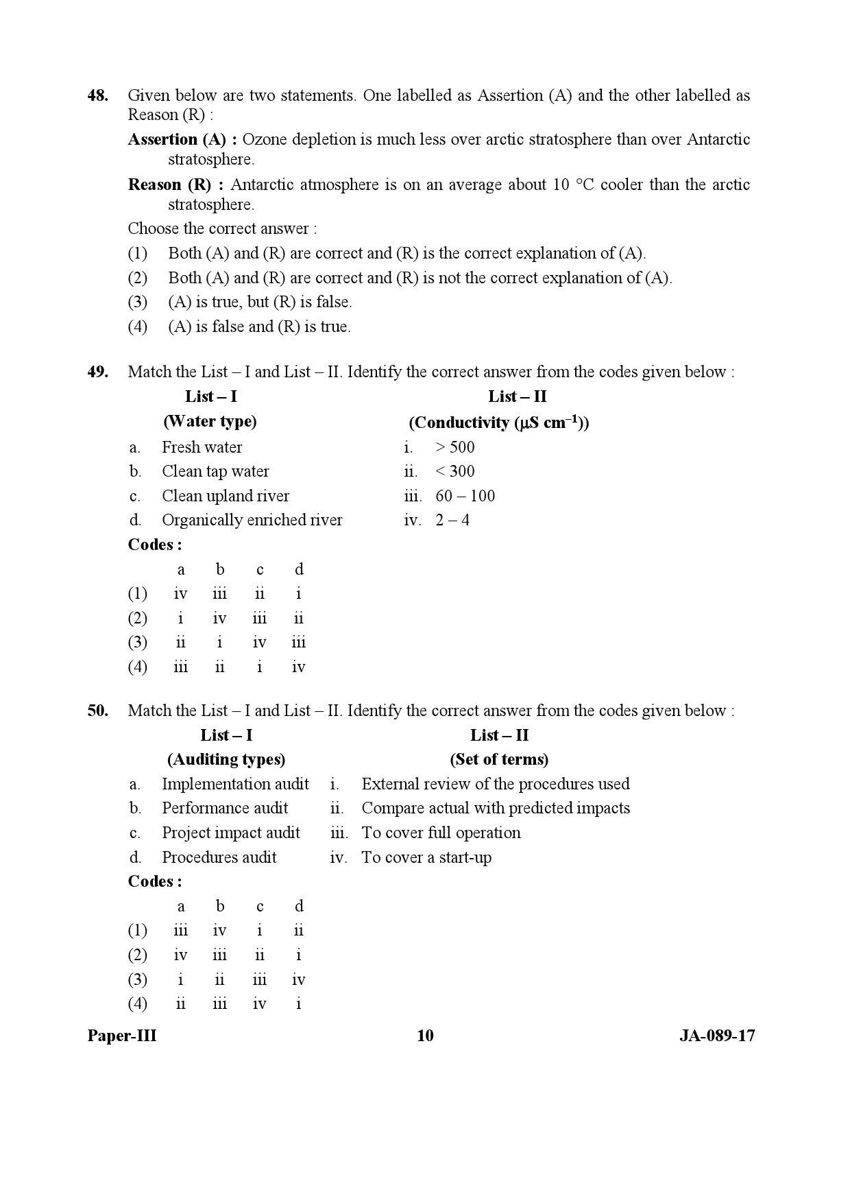 Environmental Sciences Question Paper III January 2017 10