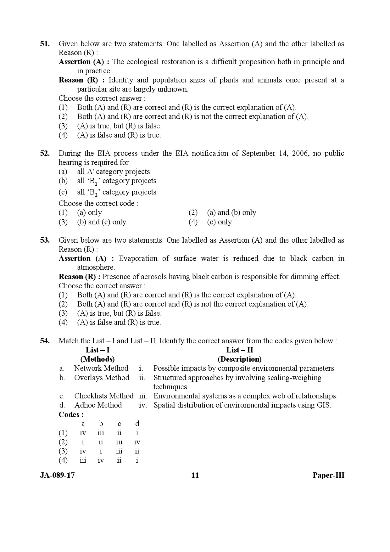 Environmental Sciences Question Paper III January 2017 11