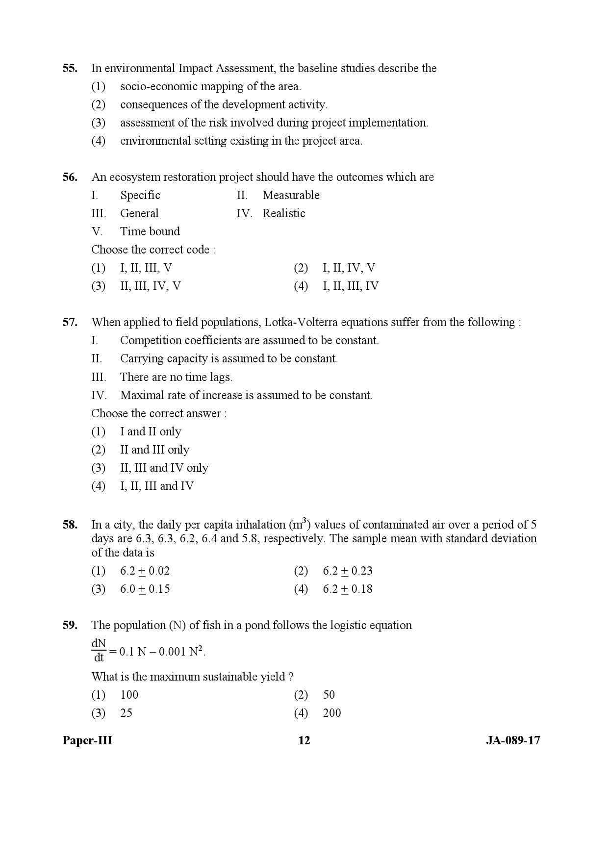 Environmental Sciences Question Paper III January 2017-UGC NET Previous ...