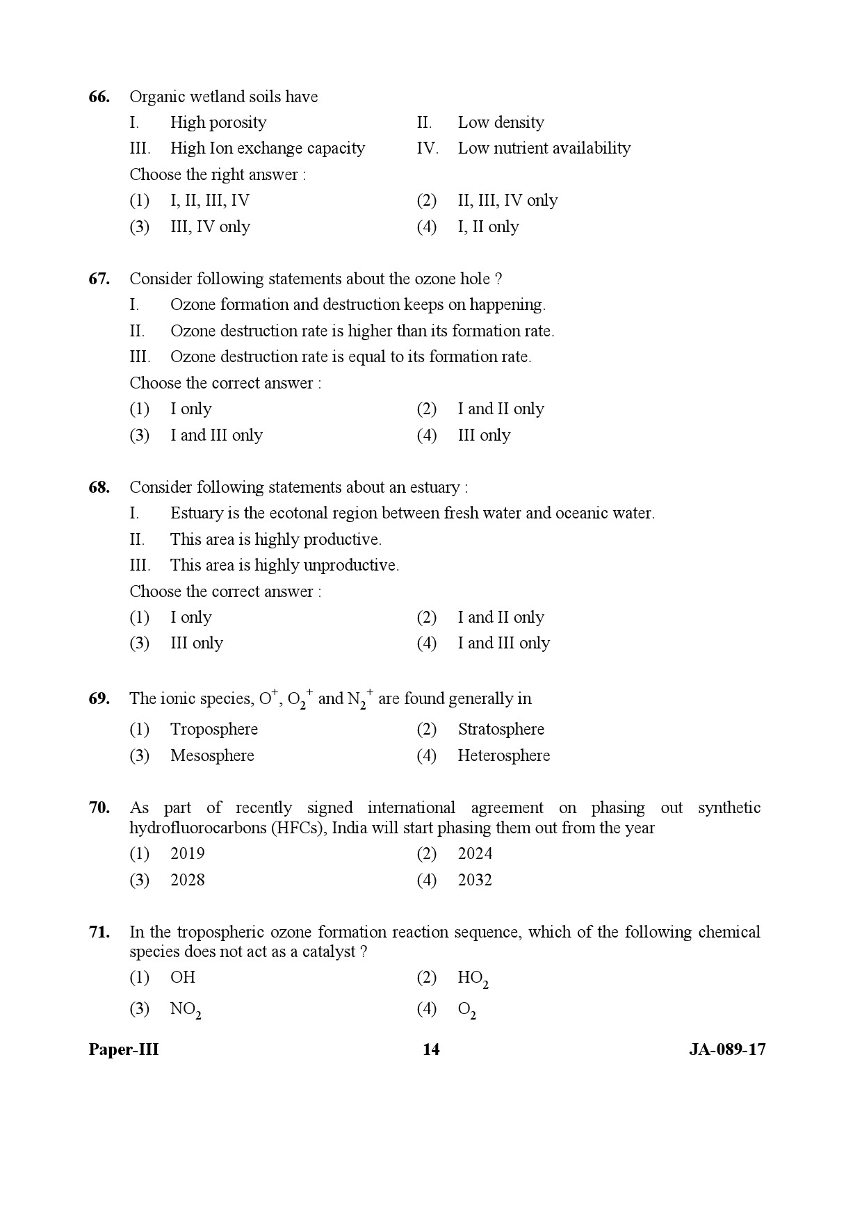 Environmental Sciences Question Paper III January 2017 14