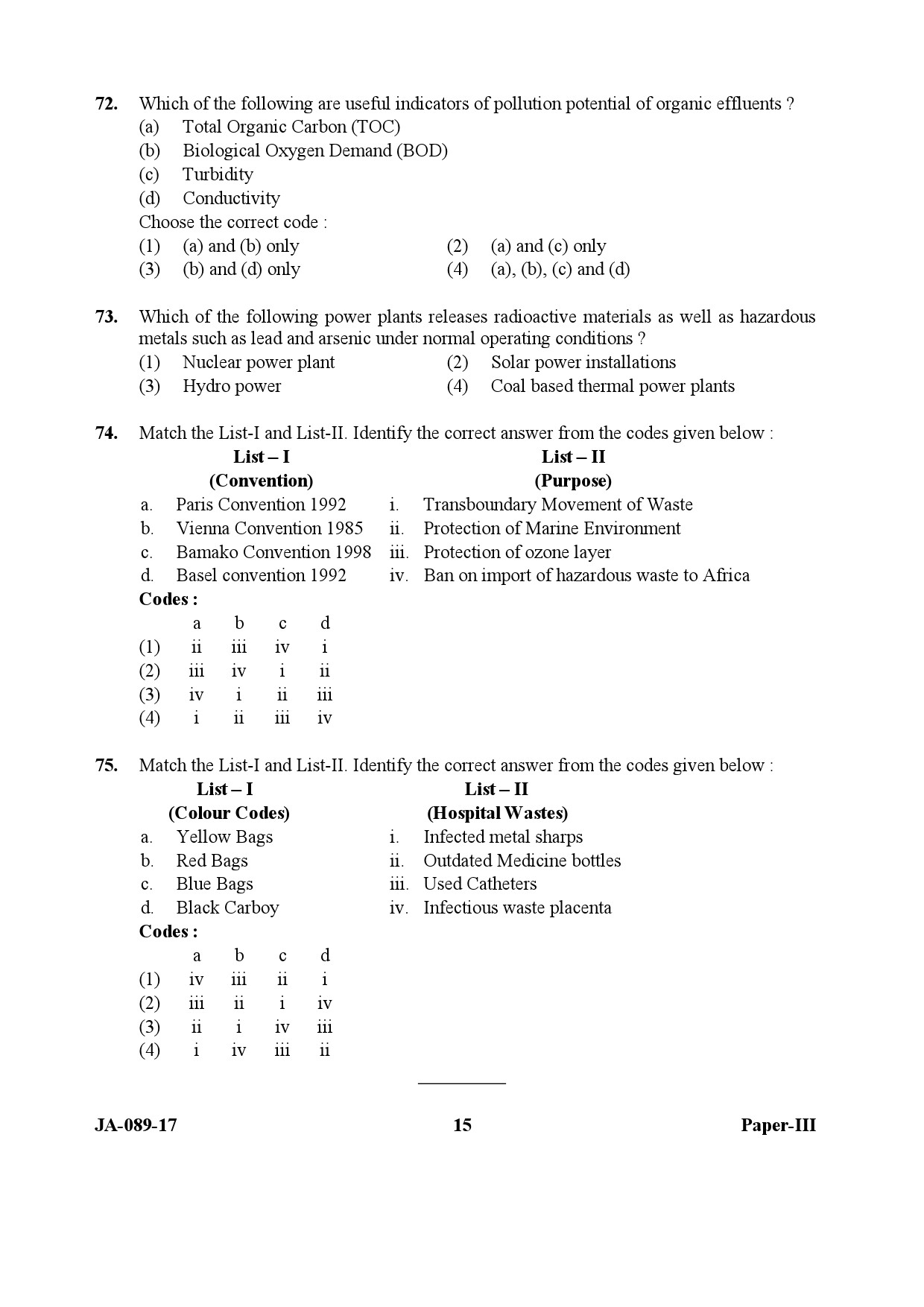 Environmental Sciences Question Paper III January 2017 15