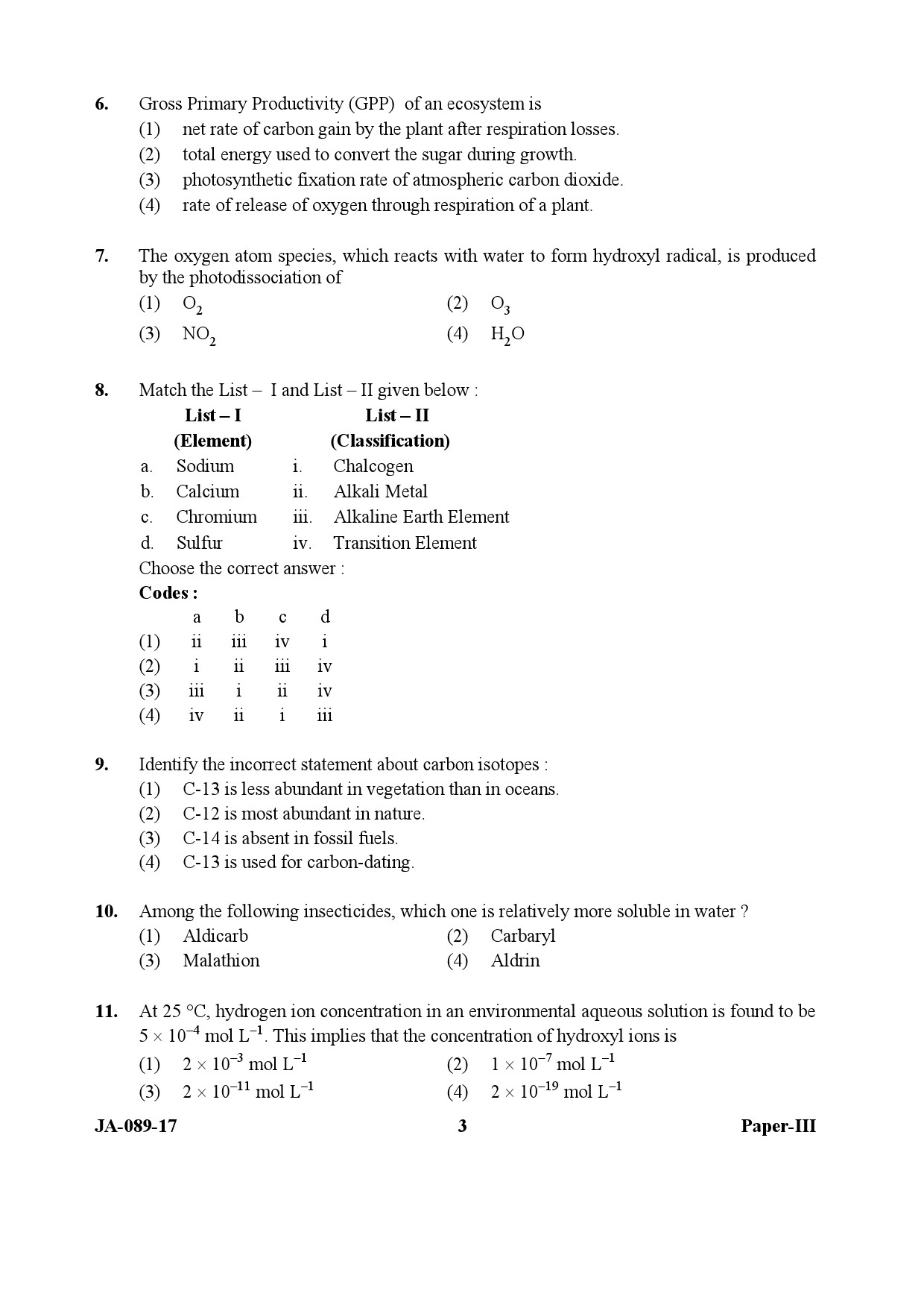 Environmental Sciences Question Paper III January 2017 3