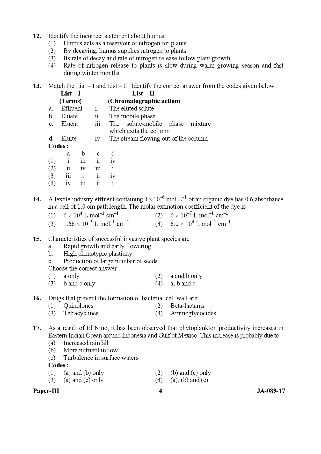 Environmental Sciences Question Paper III January 2017 4