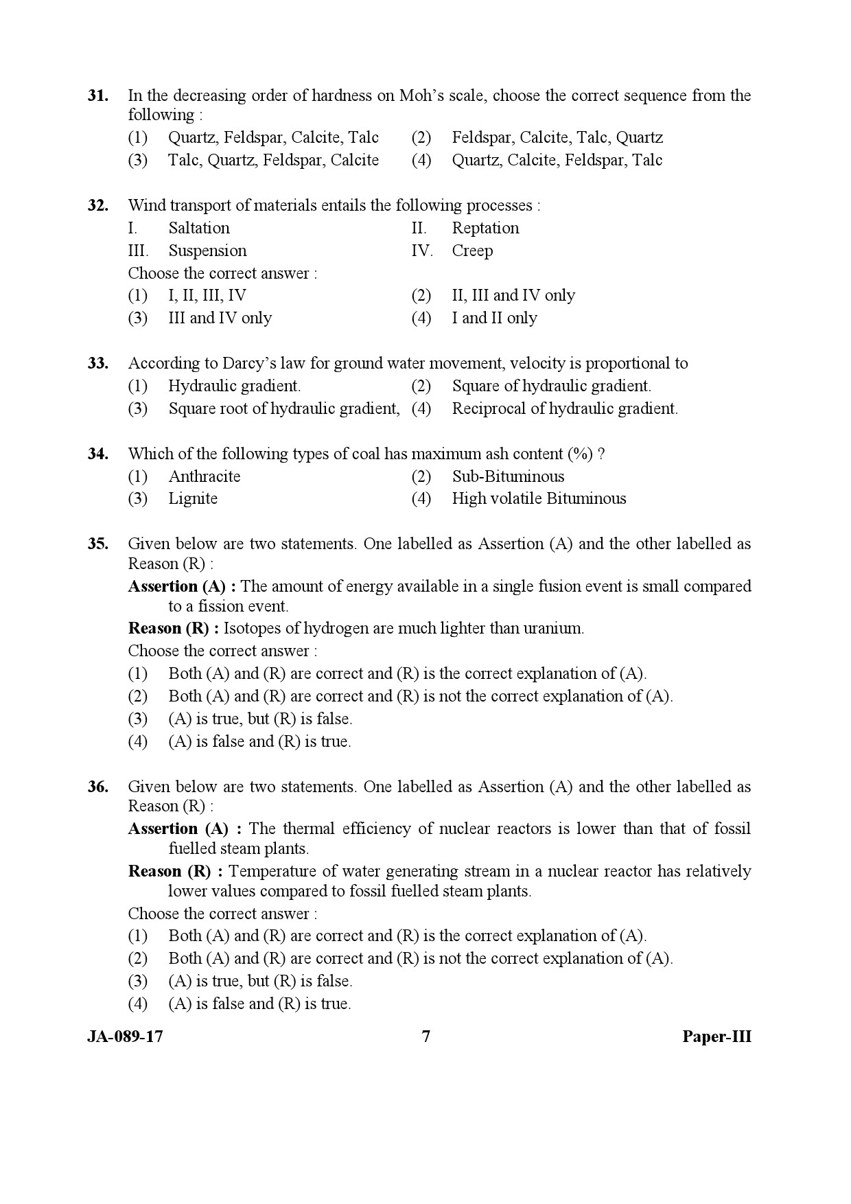 Environmental Sciences Question Paper III January 2017 7