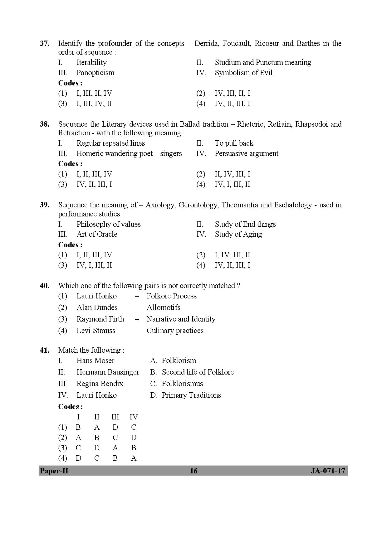 Folk Literature Paper II January 2017 in English 9