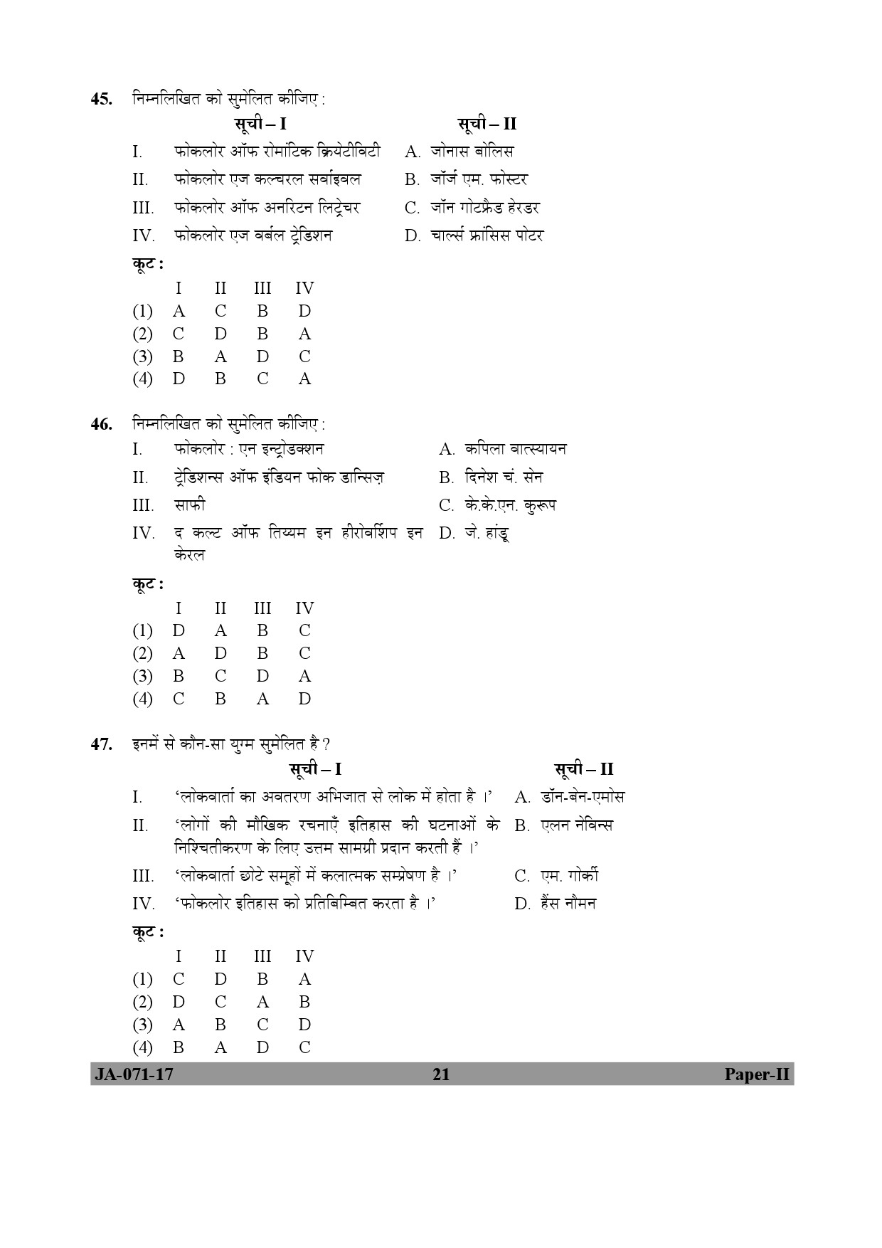 Folk Literature Paper II January 2017 in Hindi 10