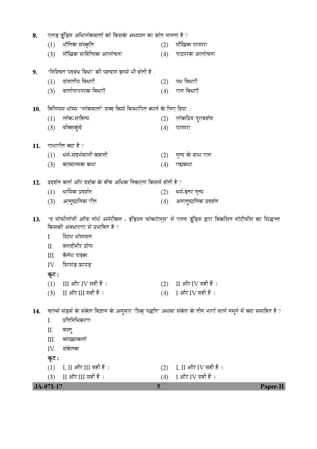 Folk Literature Paper II January 2017 in Hindi 2