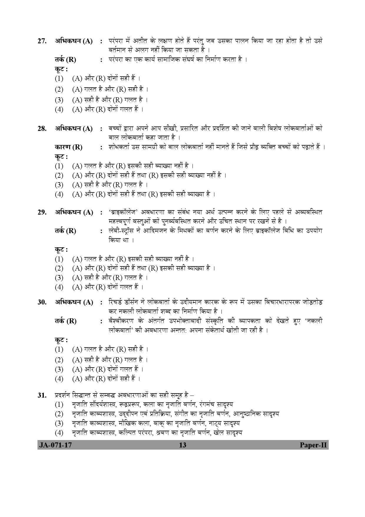 Folk Literature Paper II January 2017 in Hindi 6