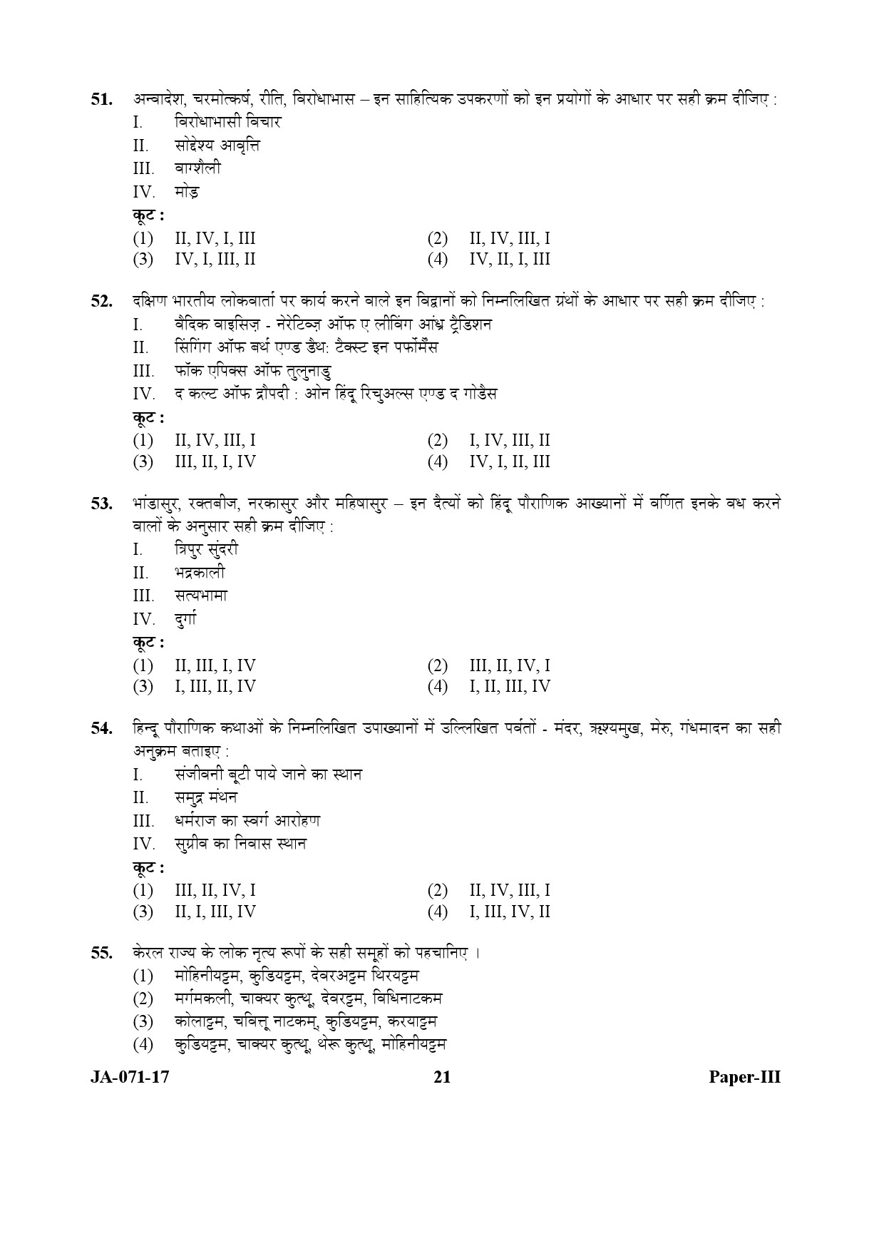 Folk Literature Paper III January 2017 in Hindi 10