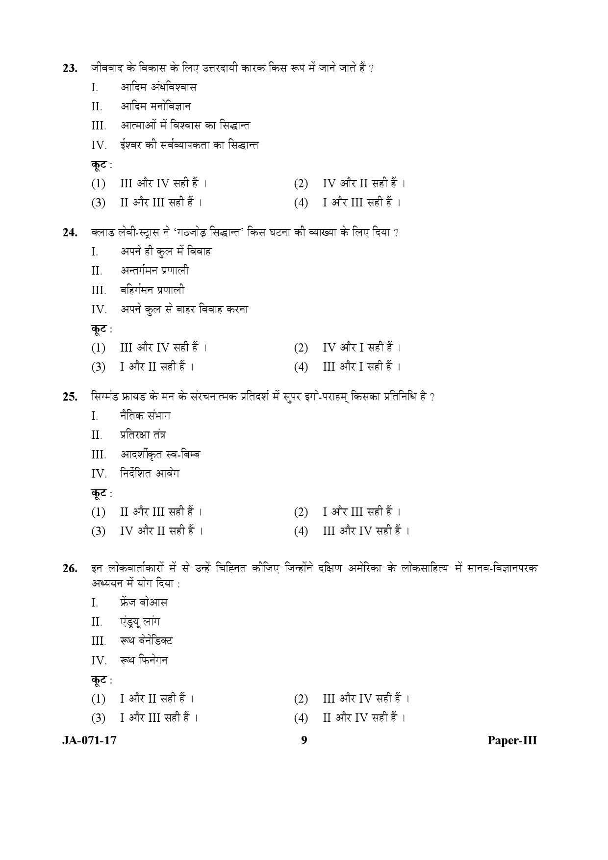 Folk Literature Paper III January 2017 in Hindi 4