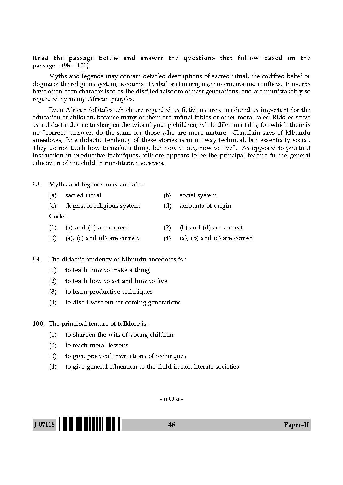 Folk Literature Question Paper II July 2018 in English 24