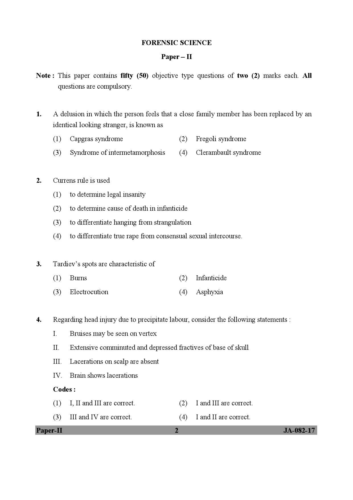 Forensic Science Paper II January 2017 in English 2