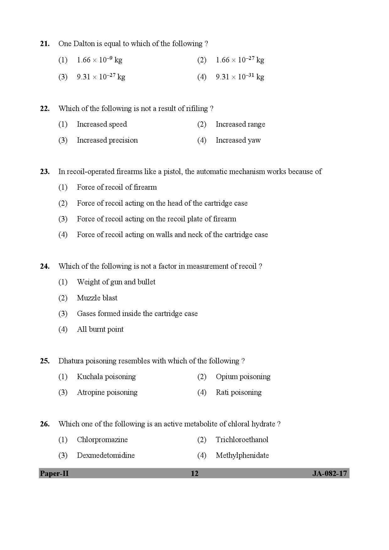 Forensic Science Paper II January 2017 in English 7