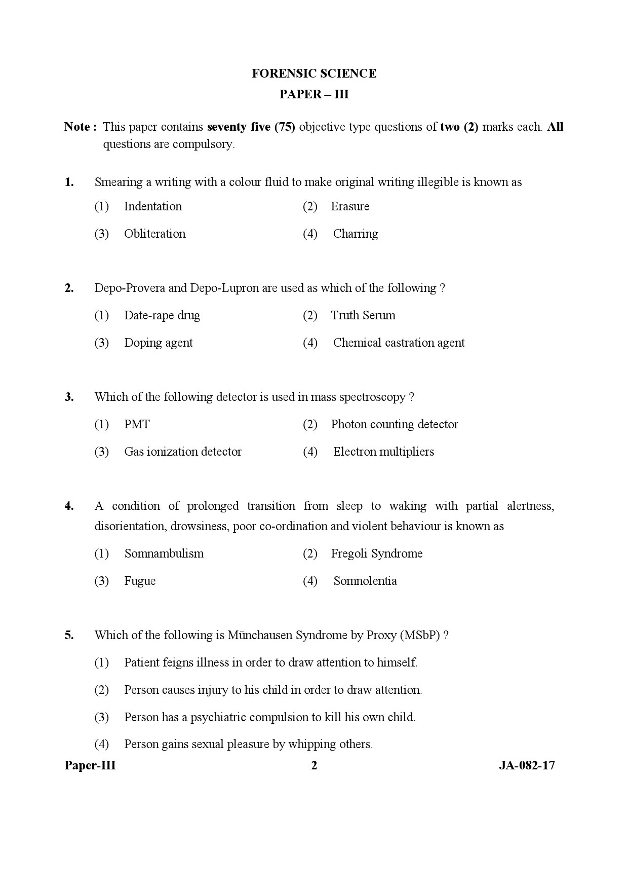 Forensic Science Paper III January 2017 in English 2