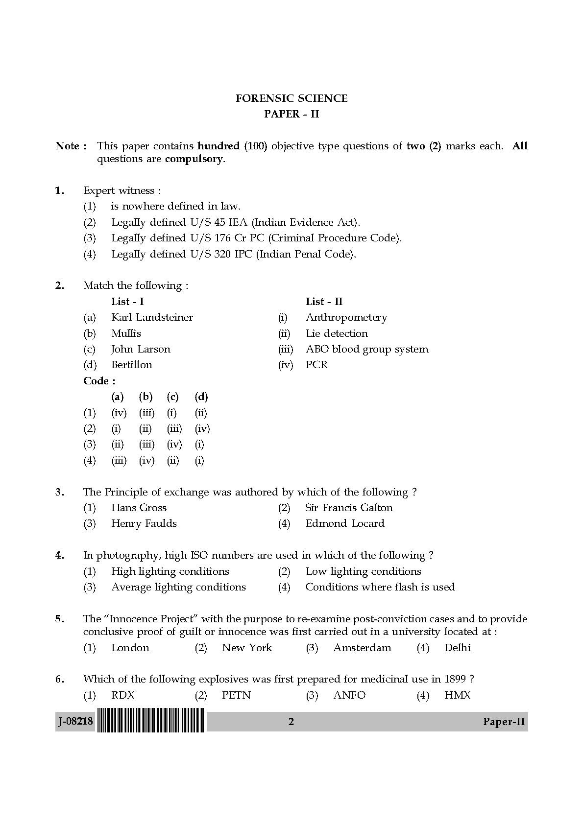 Forensic Science Question Paper II July 2018 in English 2