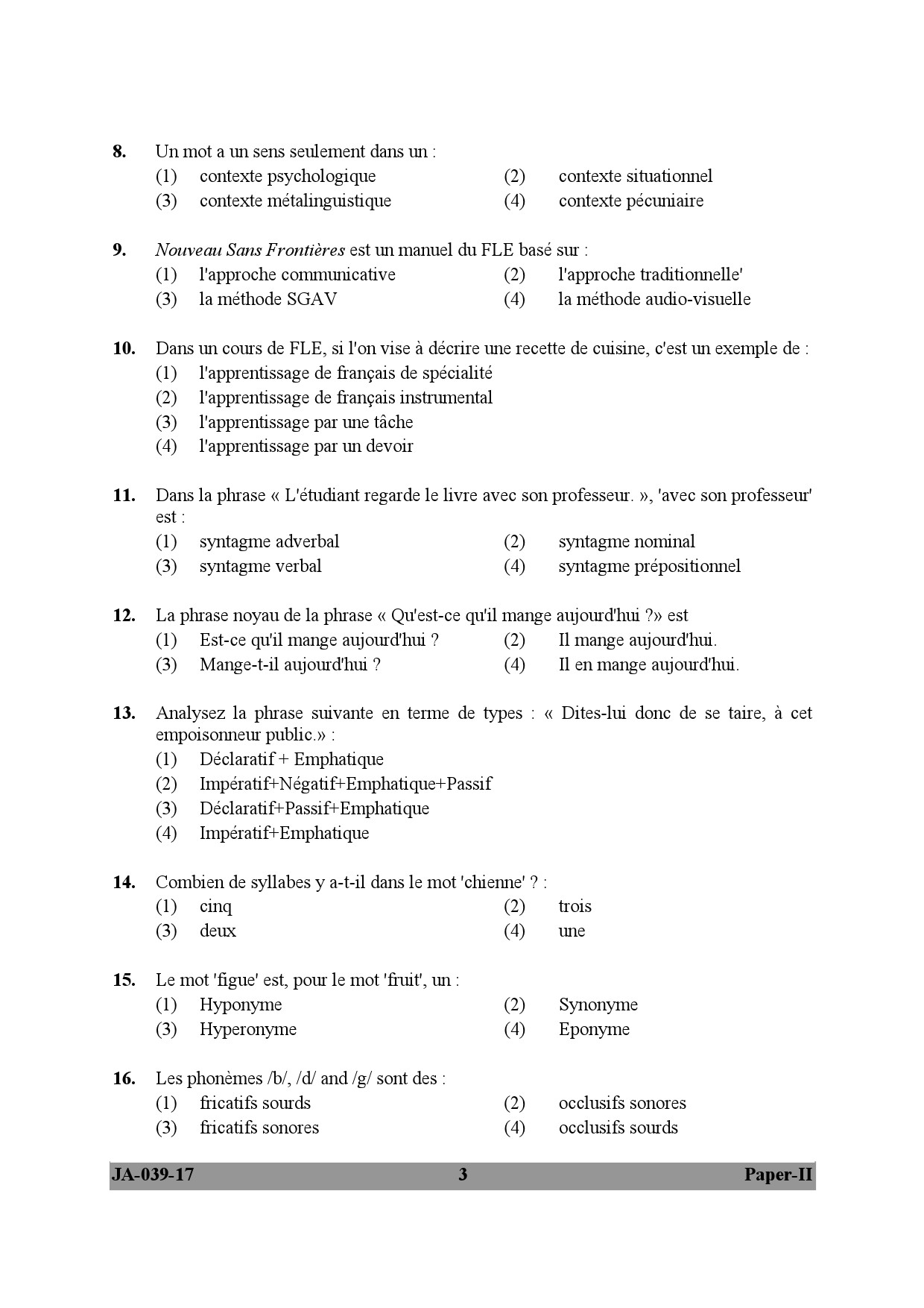 French Question Paper II January 2017 3