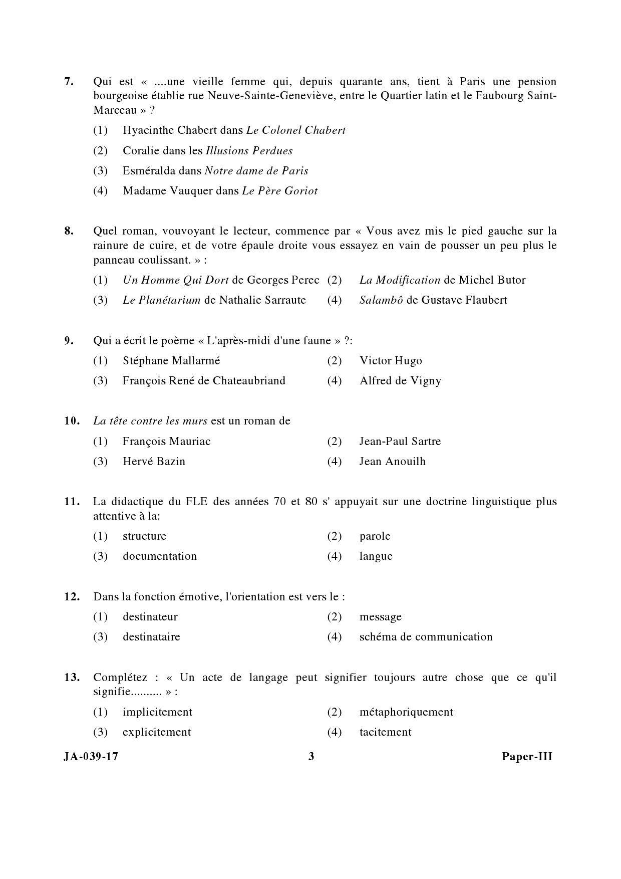 French Question Paper III January 2017 3