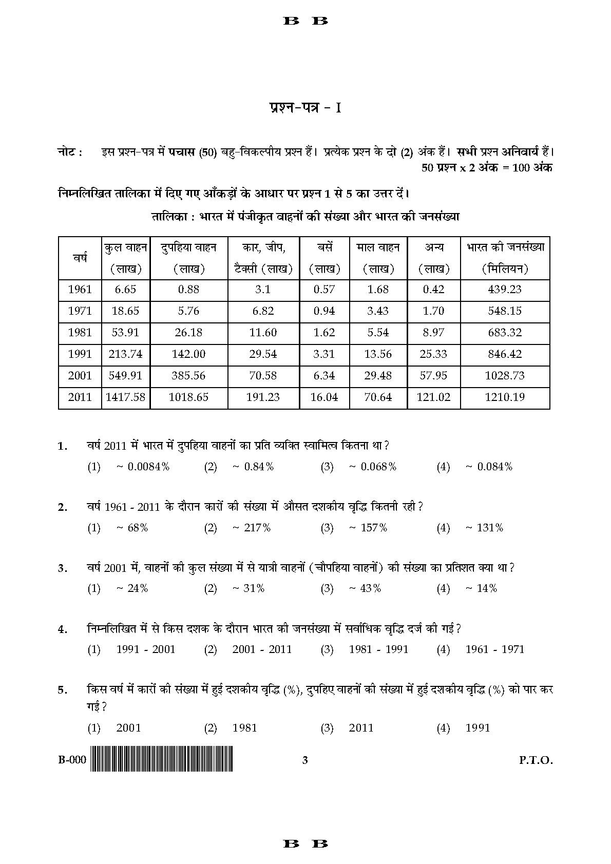 General Paper I Set B November 2017 in Hindi 1