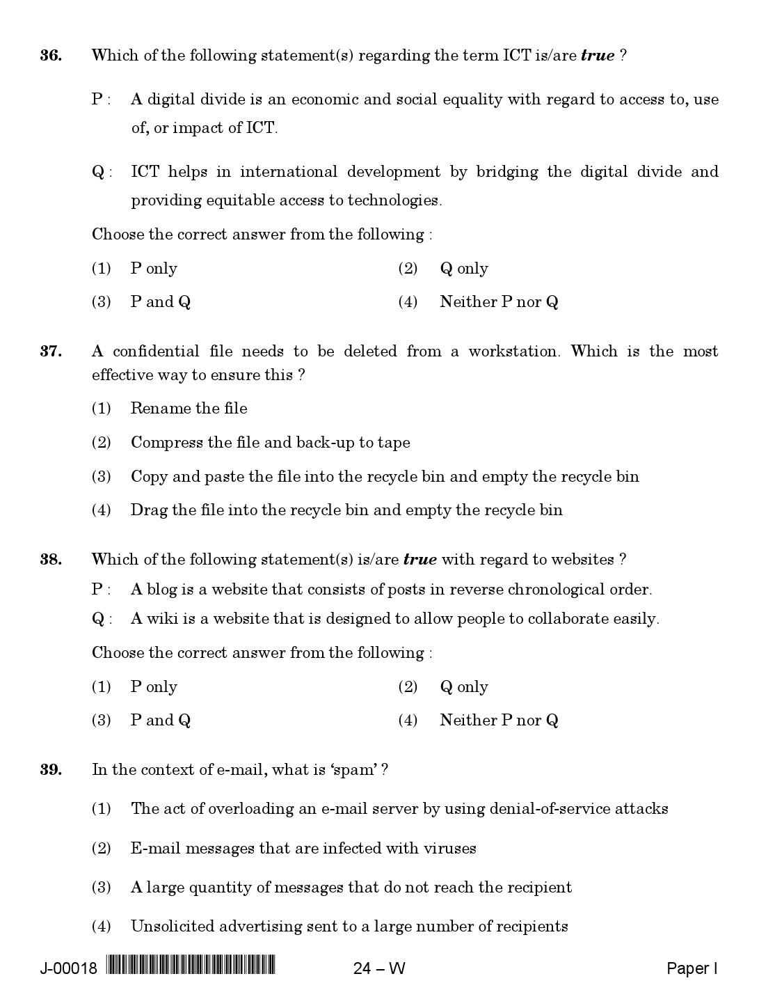 General Paper I Set W July 2018 in English-UGC NET Previous Question Papers