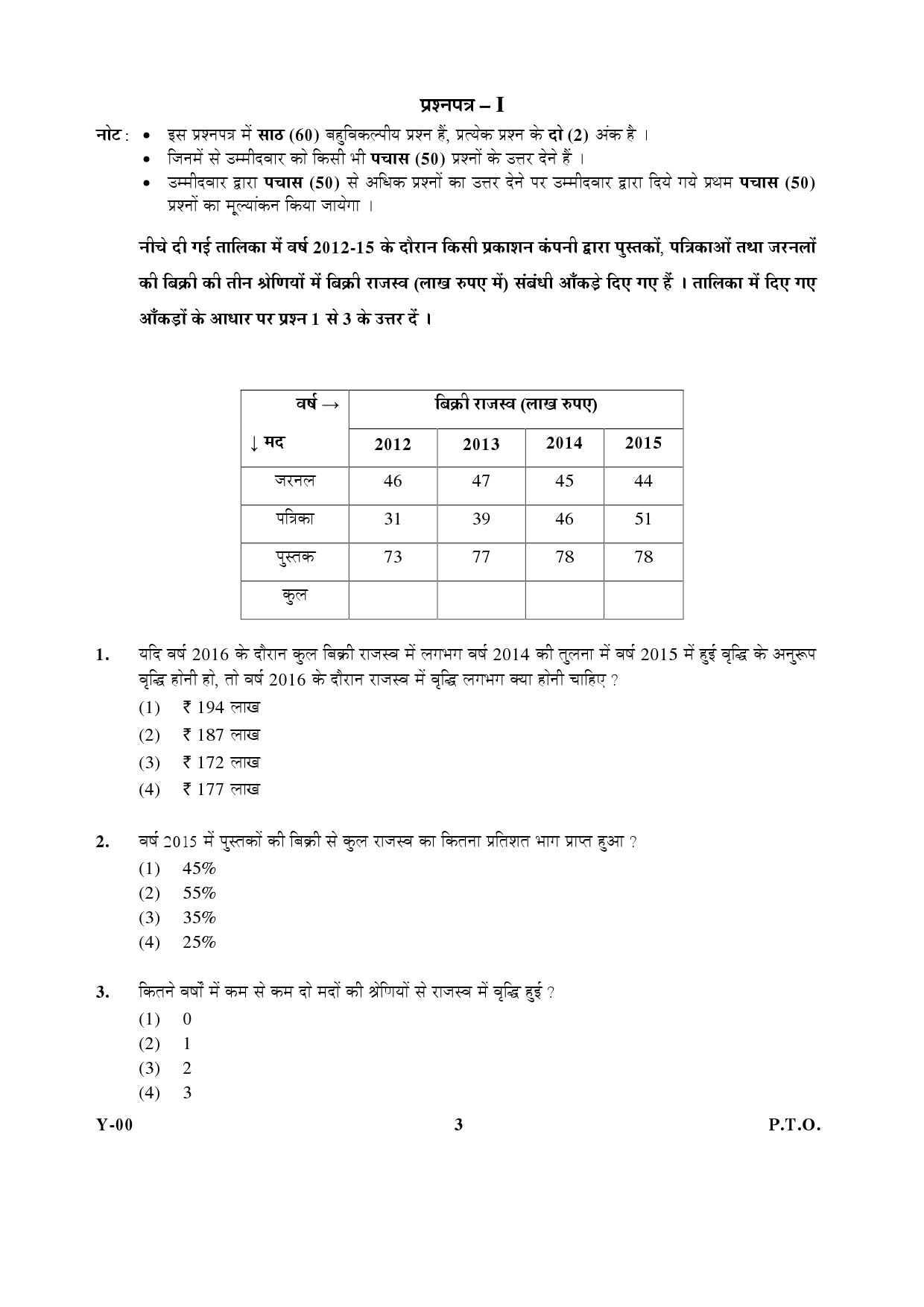 General Paper I Set Y January 2017 in Hindi 1